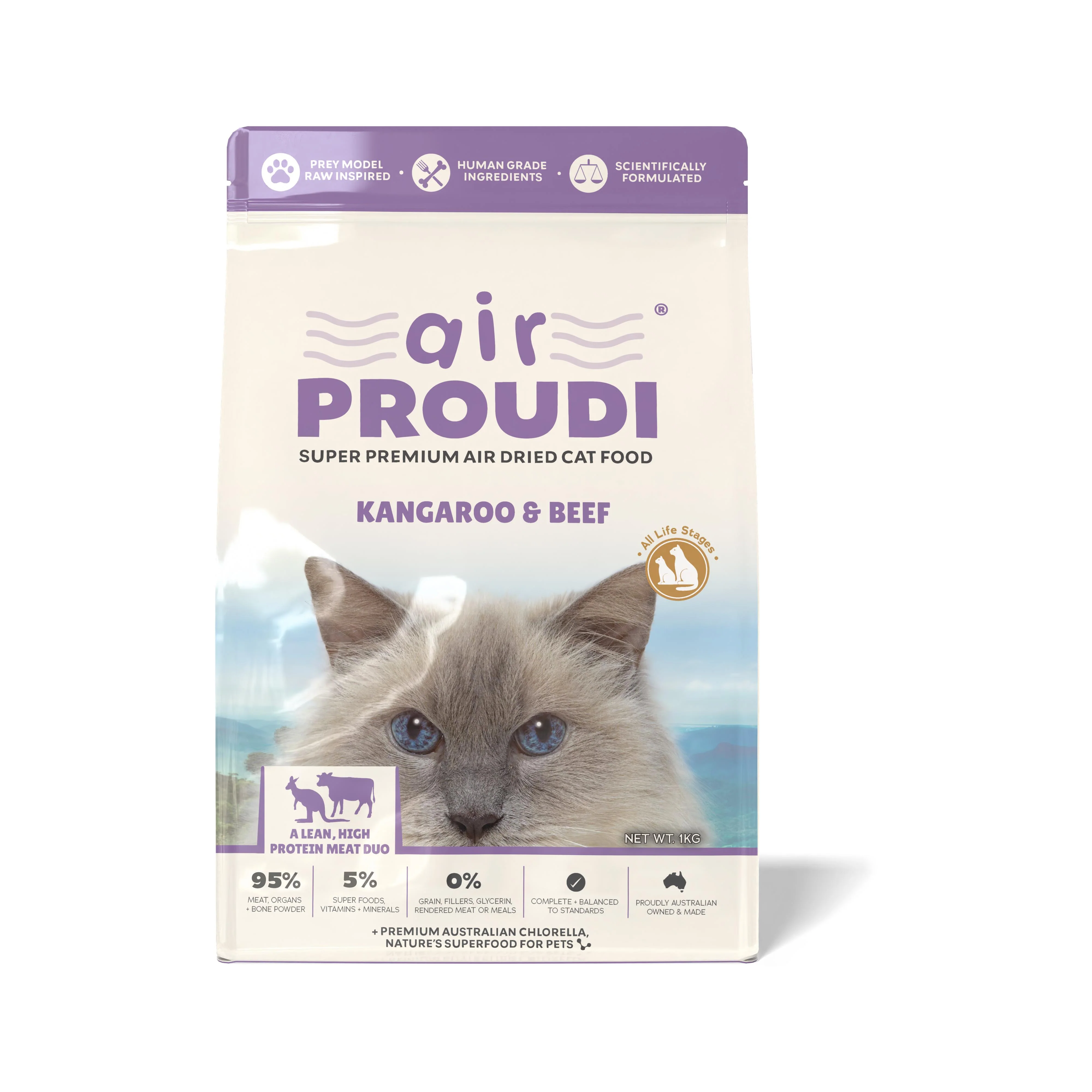 AirProudi Air Dried Cat Food Kangaroo and Beef 1kg