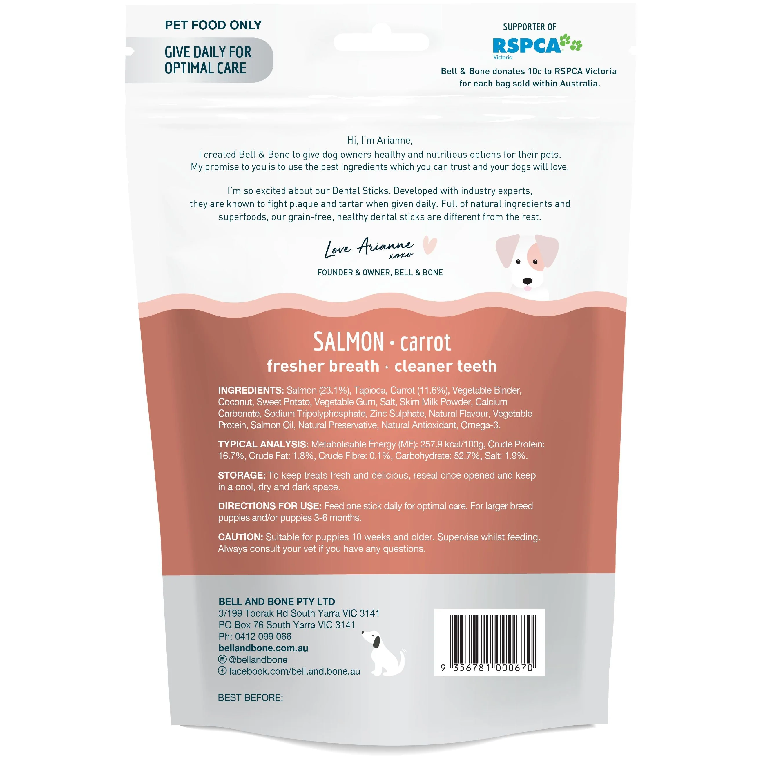 Bell and Bone Dental Sticks Salmon for Big Puppies 120g - Image 2