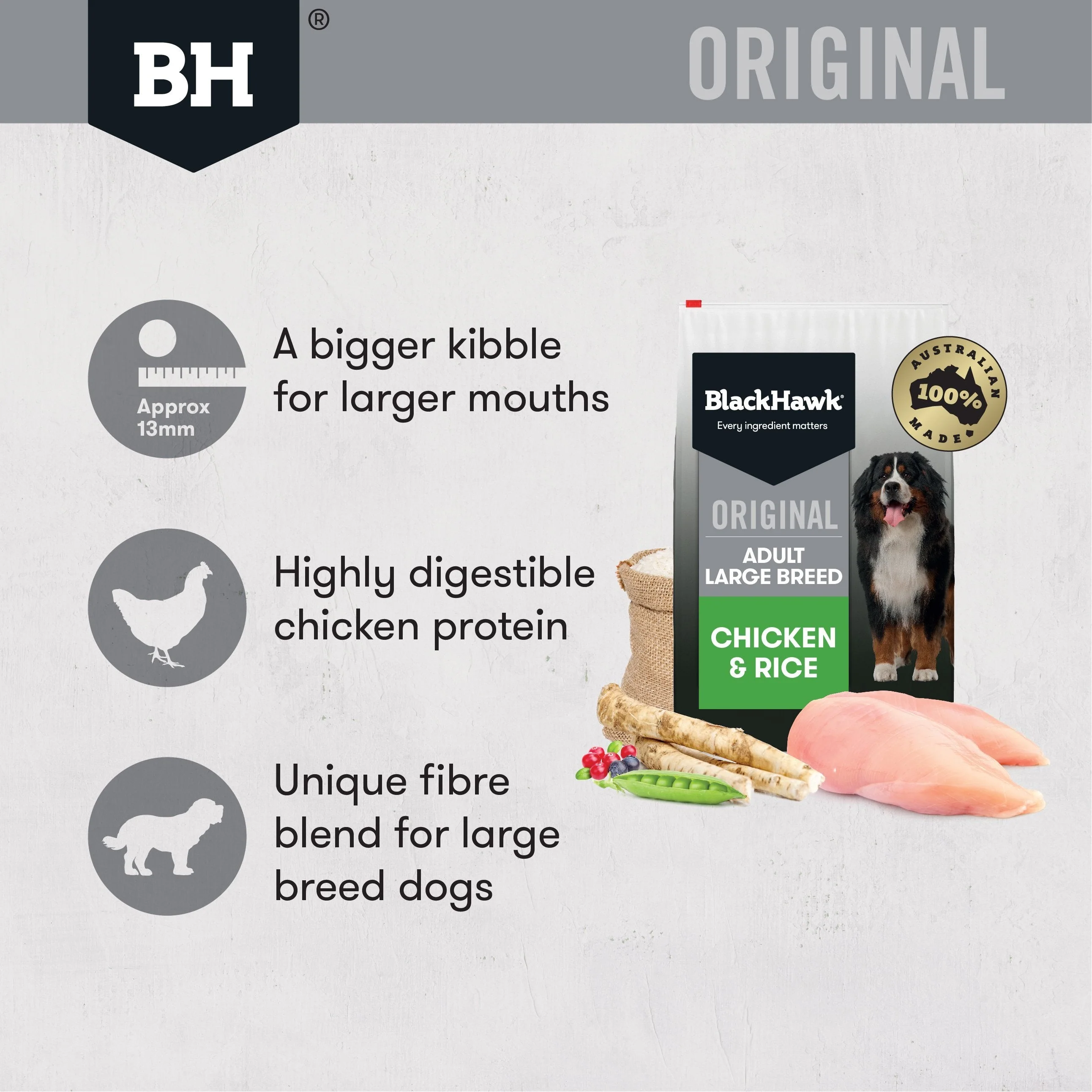 Black Hawk Chicken and Rice Large Breed Dry Dog Food 20kg - Image 2