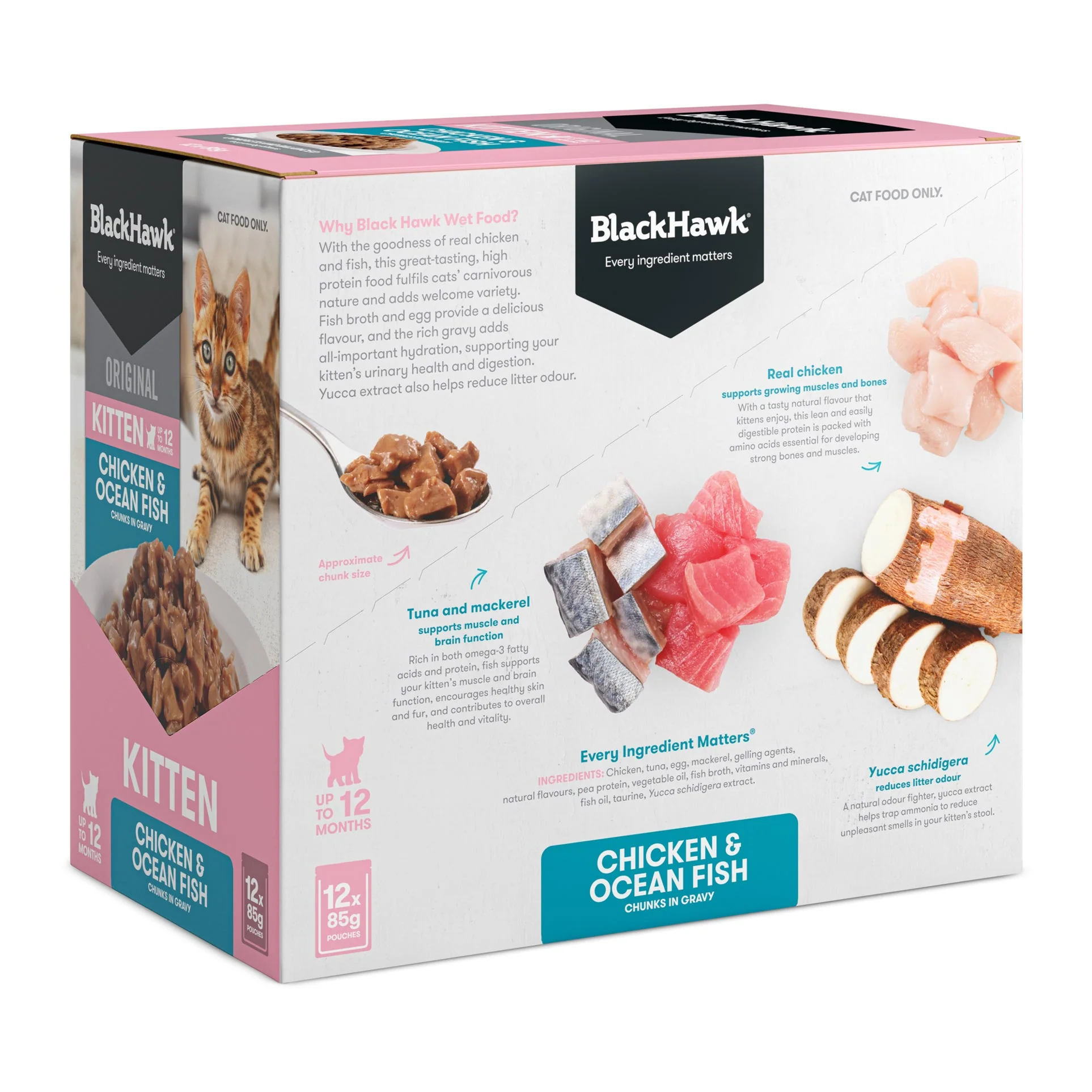 Black Hawk Chicken and Ocean Fish Kitten Wet Food 85gx12 - Image 2