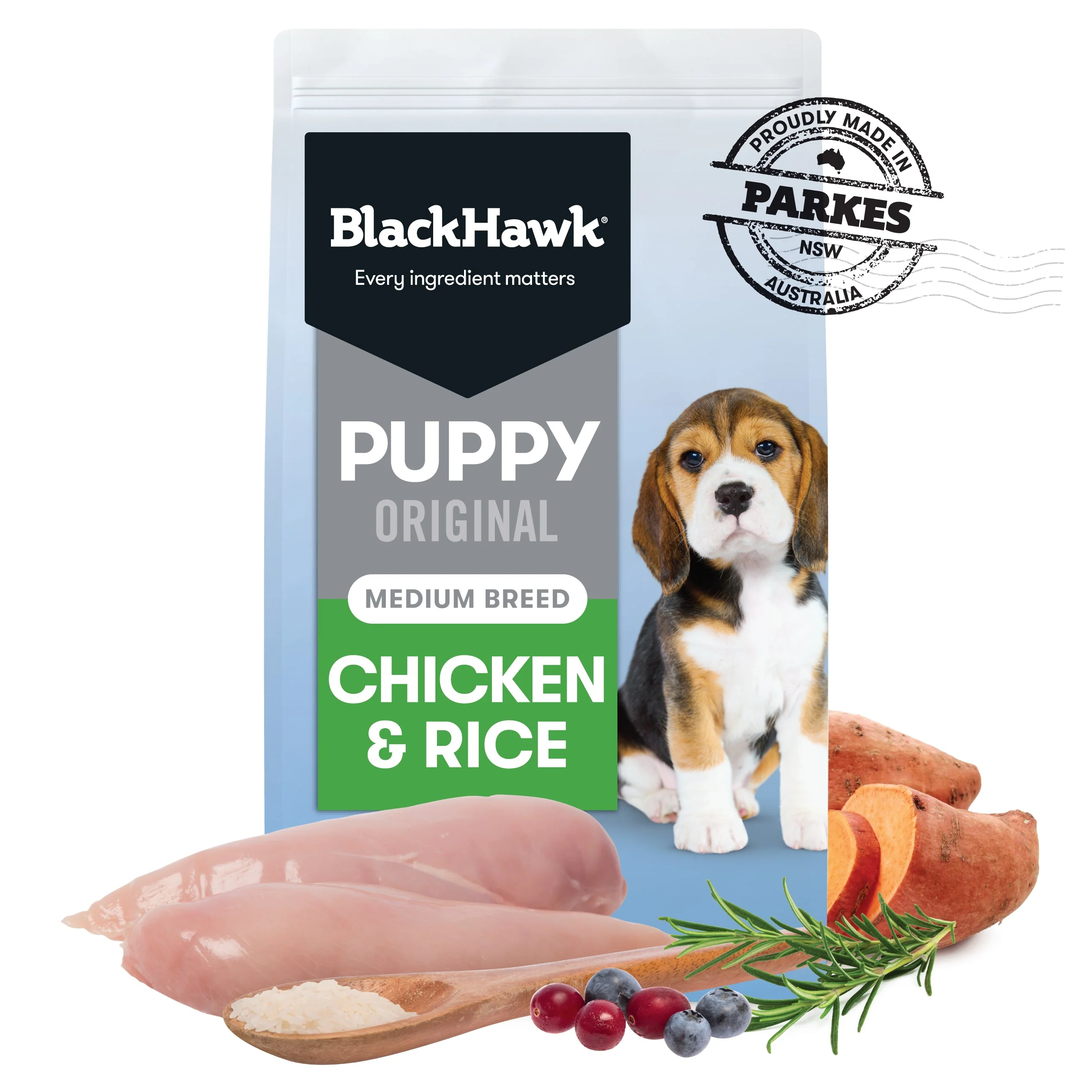 Black Hawk Chicken and Rice Medium Breed Puppy Dry Dog Food 3kg - Image 3
