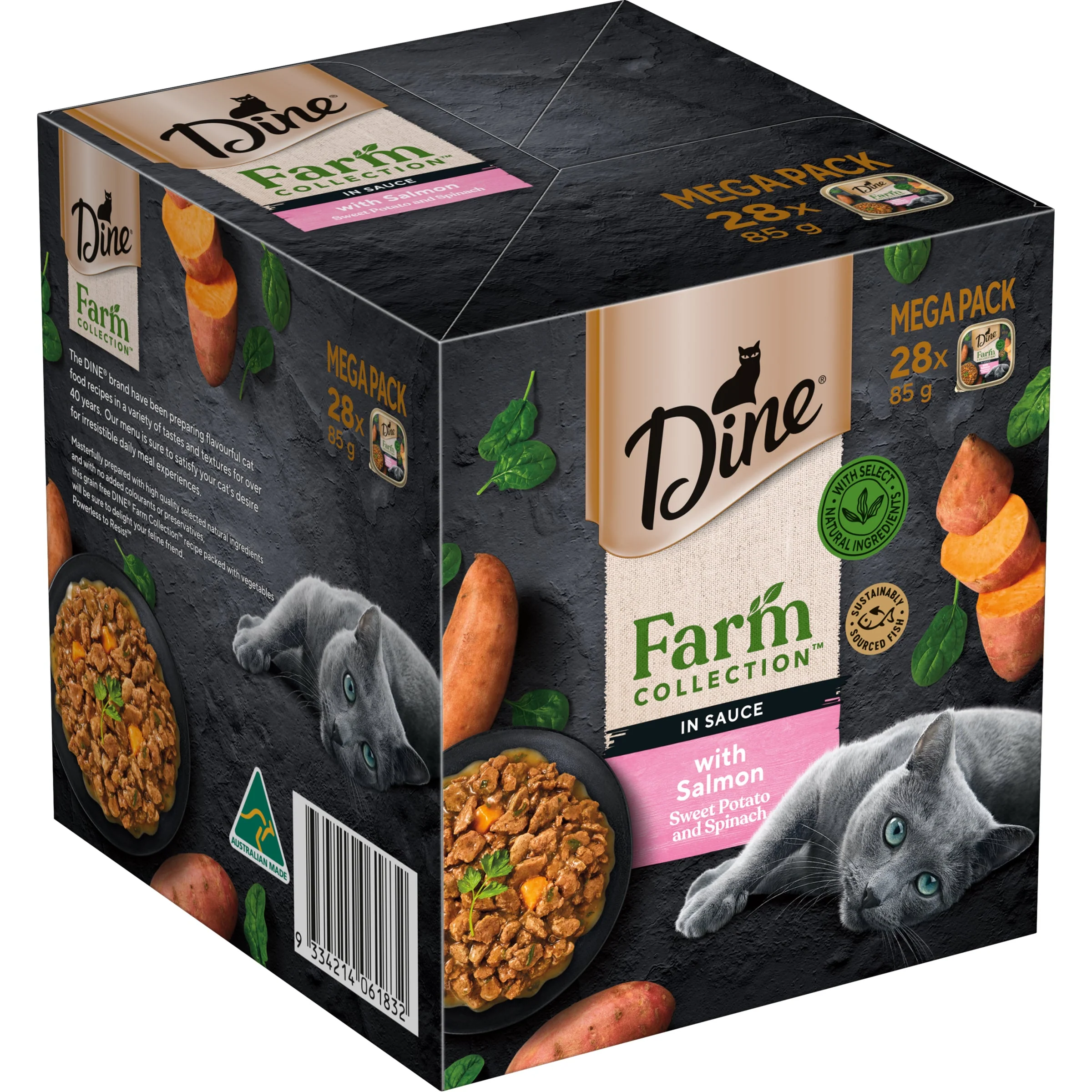 Dine Farm Collection Salmon Sweet Potato and Spinach Adult Cat Wet Food 85g x 28 - Image 4