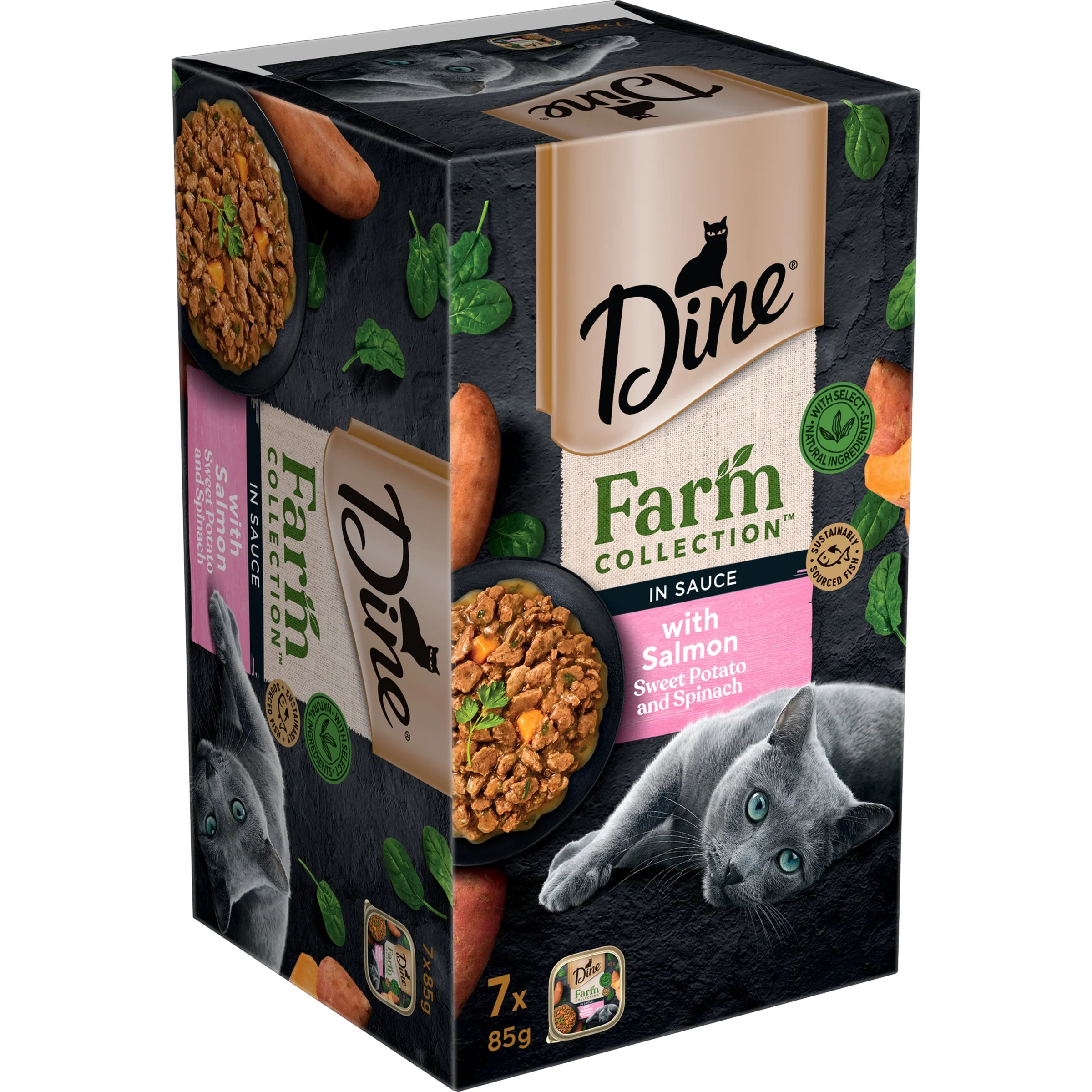 Dine Farm Collection Salmon Sweet Potato and Spinach Adult Cat Wet Food 85g x 7 - Image 4