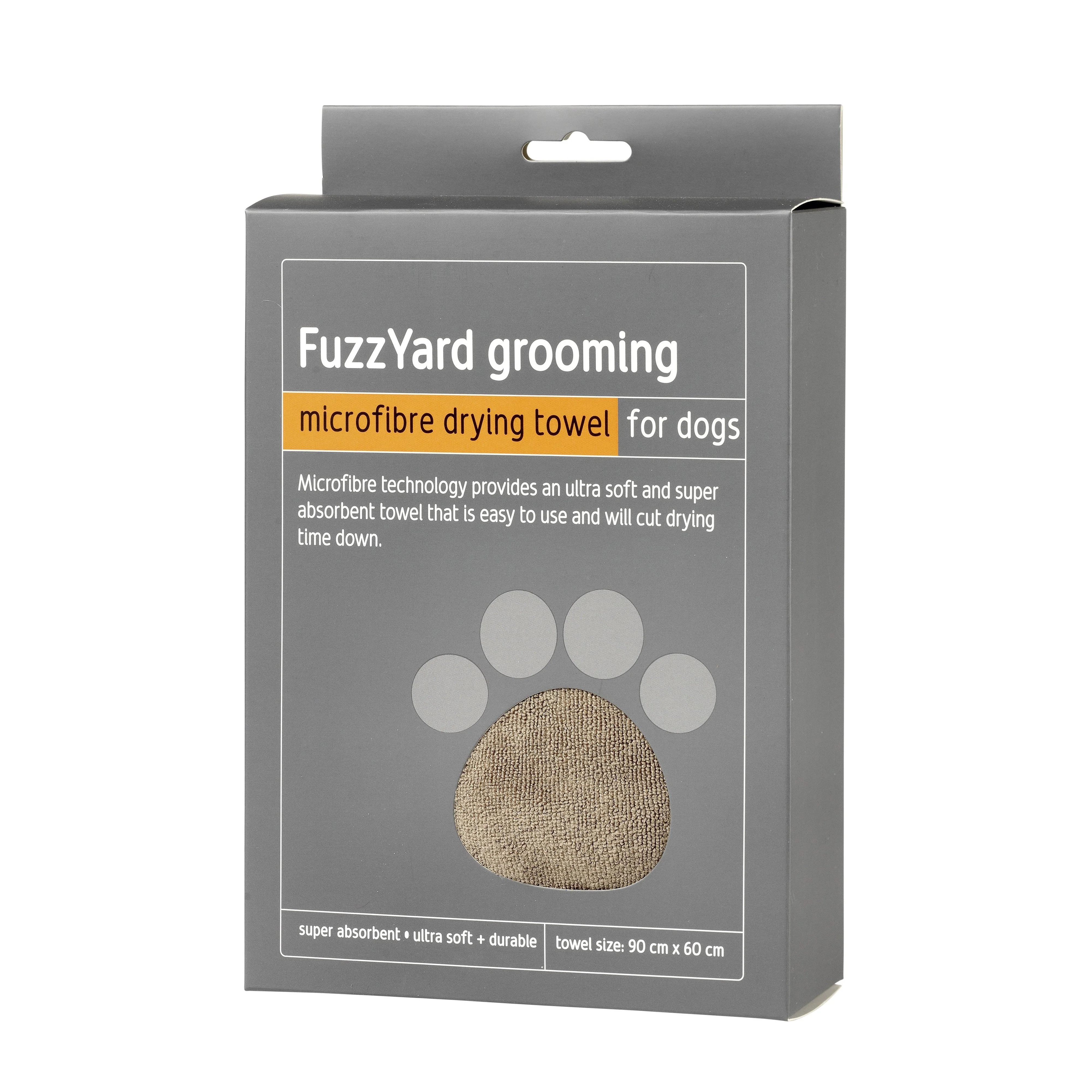 FuzzYard Microfibre Dog Drying Towel Brown with Orange Trim - Image 3