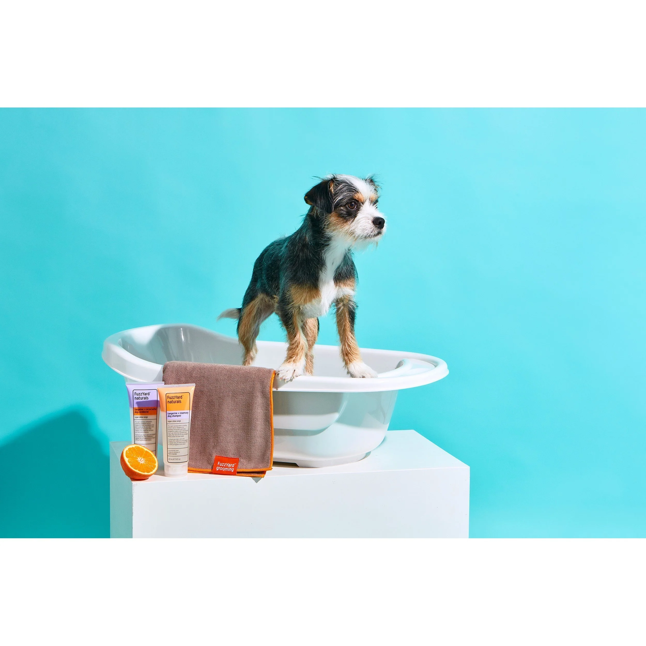 FuzzYard Microfibre Dog Drying Towel Brown with Orange Trim - Image 4
