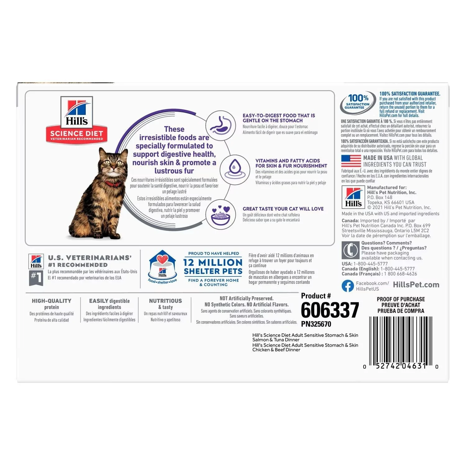 Hills Science Diet Adult Sensitive Skin and Stomach Chicken and Salmon Variety Cat Food Pouches 85g x 12 - Image 2