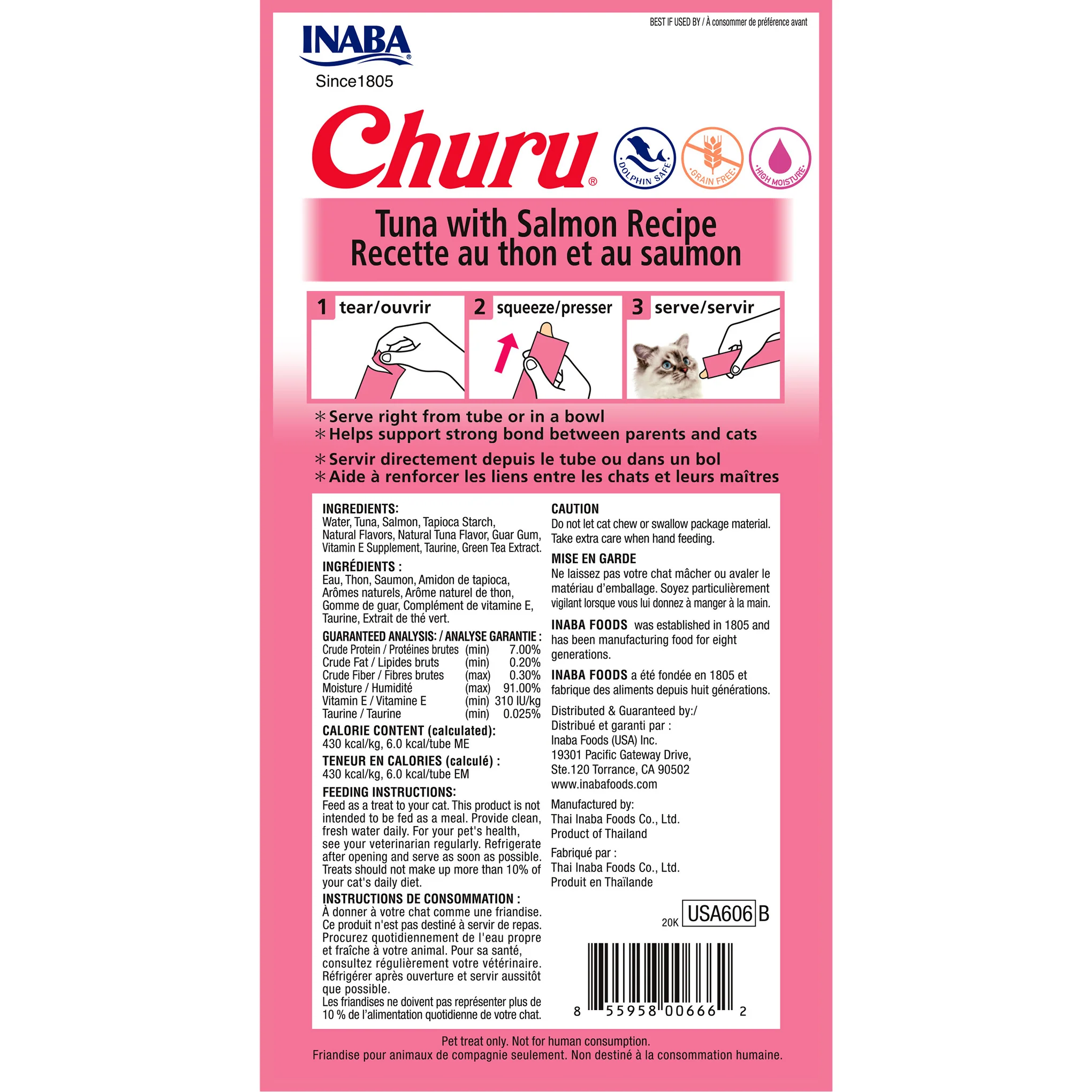 Inaba Churu Puree Tuna with Salmon Cat Treats 56g x 6 - Image 2