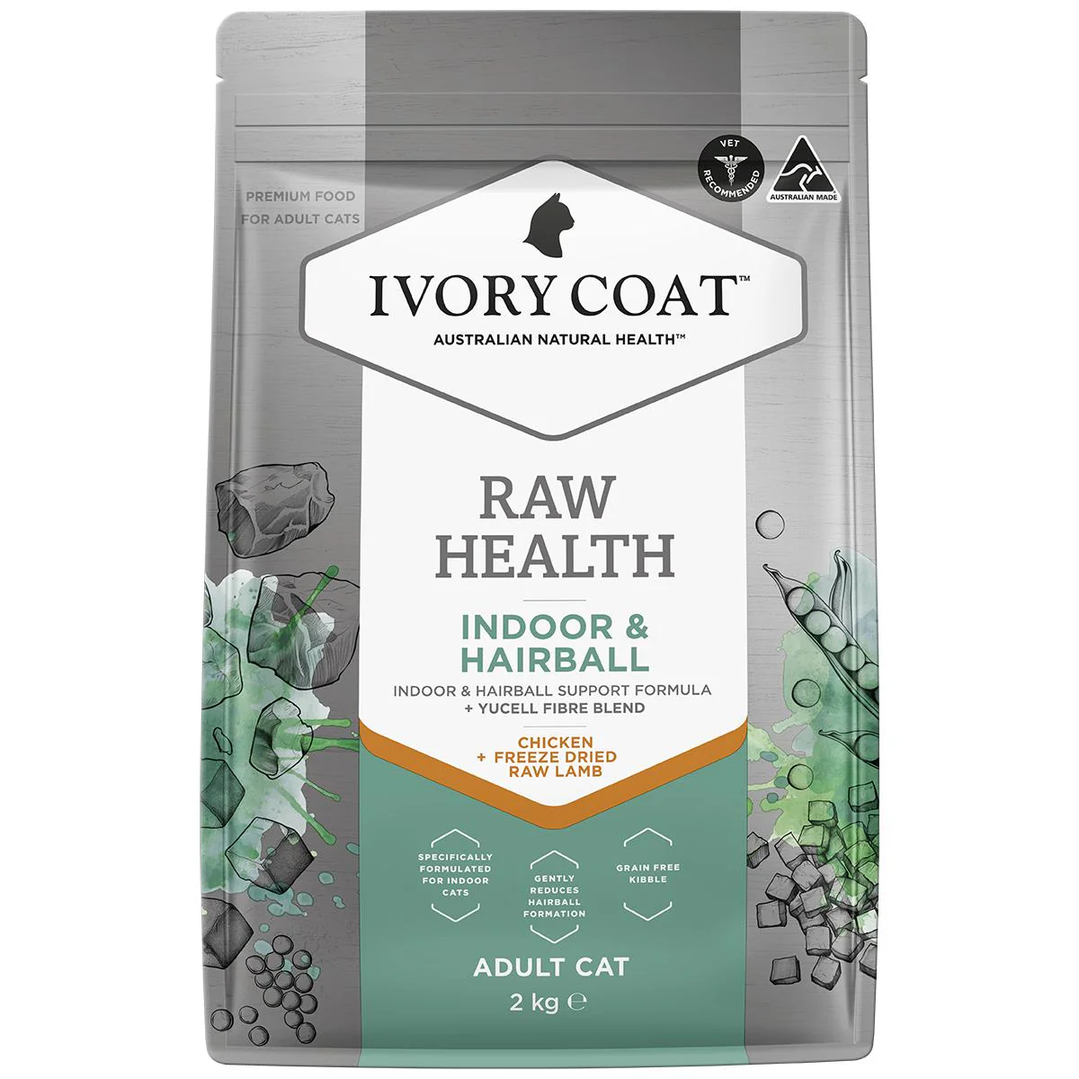 Ivory Coat Raw Health Adult Cat Indoor Dry Food with Freeze Dried Chicken Pieces 2kg