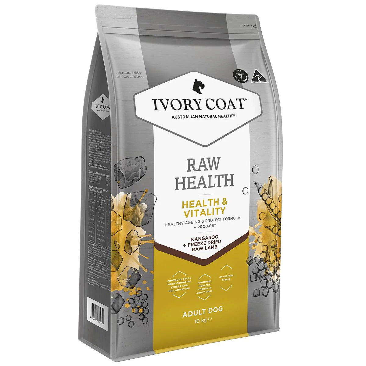 Ivory Coat Raw Health Adult Dog Longevity Dry Food with Freeze Dried Kangaroo Pieces 10kg - Image 2