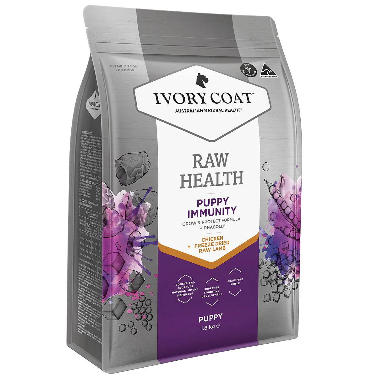 Ivory Coat Raw Health Puppy Dog Immunity Dry Food with Freeze Dried Chicken Pieces 1.8kg - Image 2