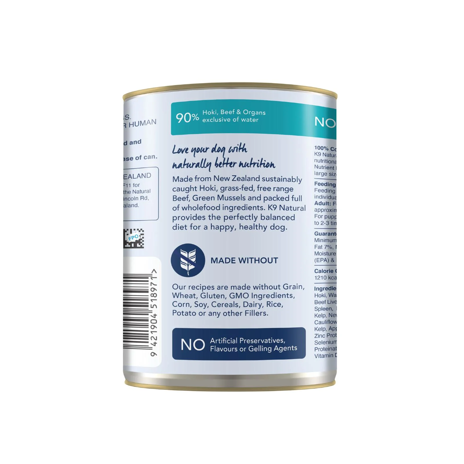 K9 Natural Hoki and Beef Feast Wet Dog Food 370g x 12 - Image 2
