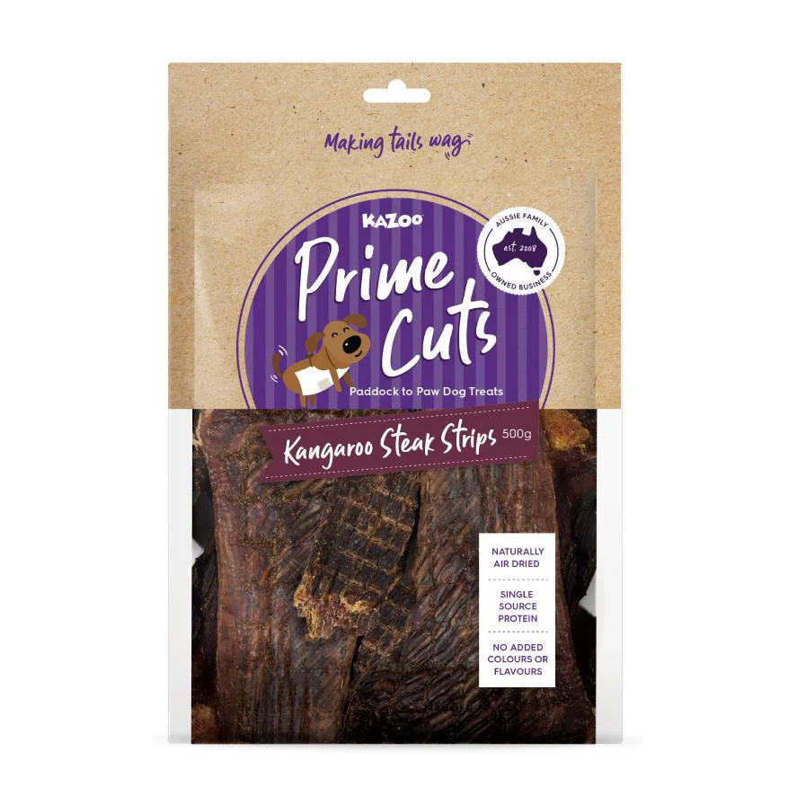 Kazoo Prime Cuts Kangaroo Steak Strips Dog Treats 500g