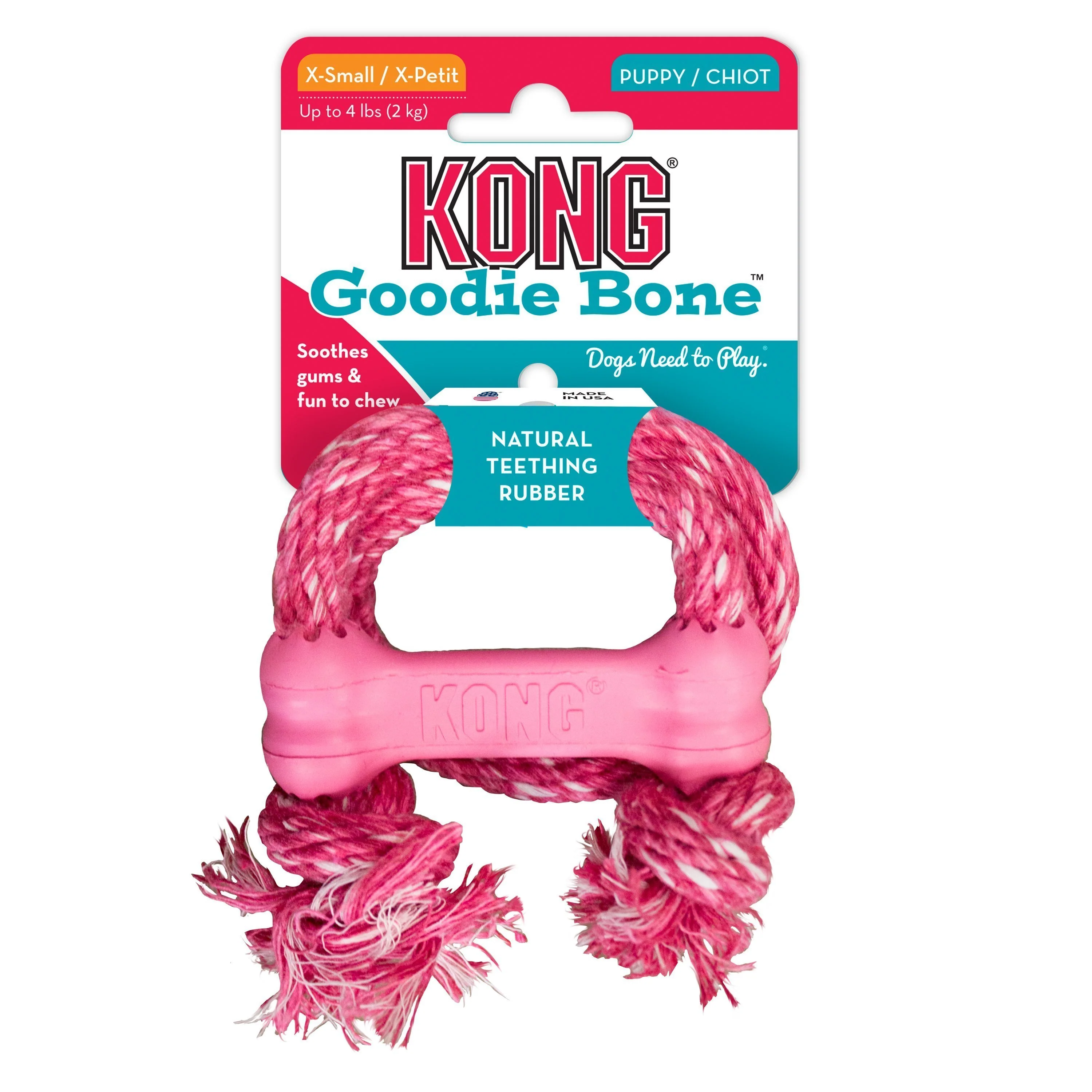 KONG Puppy Goodie Bone Dog Toy with Rope Extra Small - Image 2