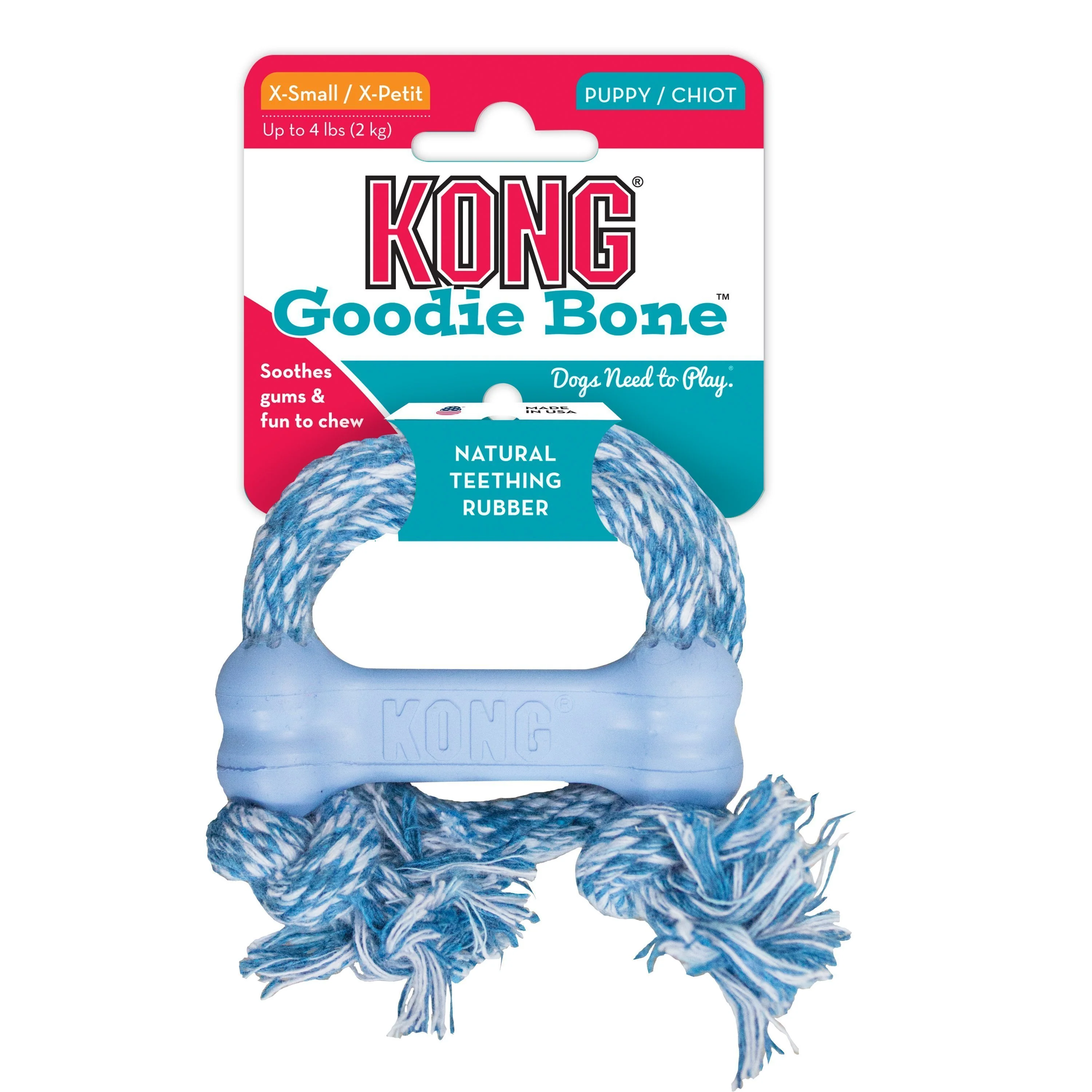 KONG Puppy Goodie Bone Dog Toy with Rope Extra Small - Image 3