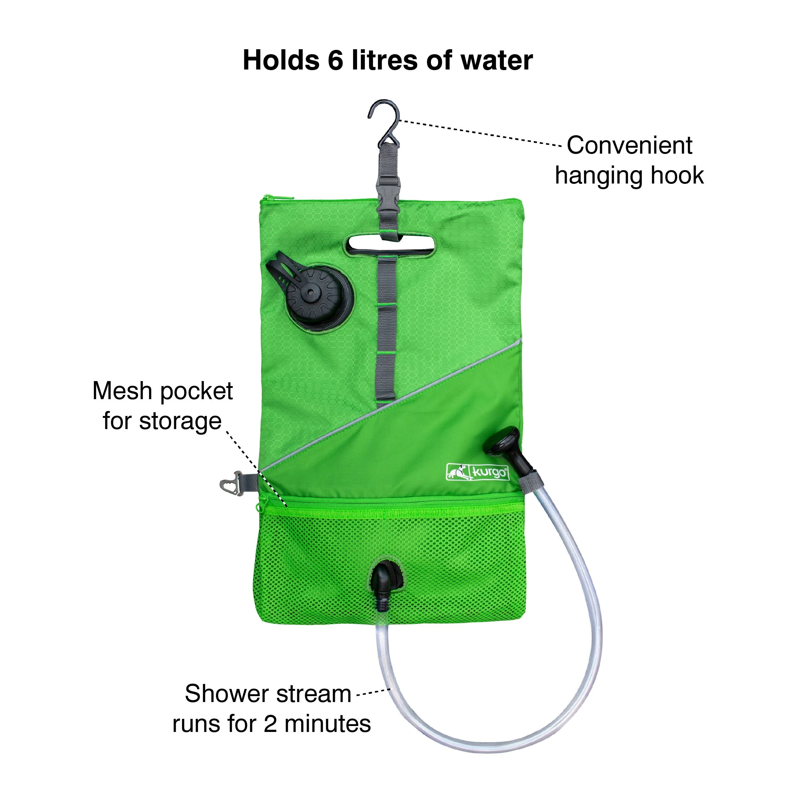 Kurgo Go Travel Dog Shower Bag Grass Green - Image 2