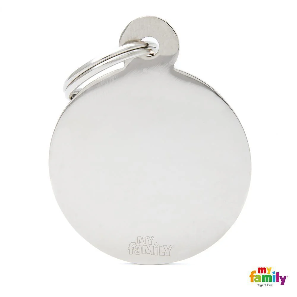 My Family Basic Circle Large Chrome Dog Tag with Free Engraving