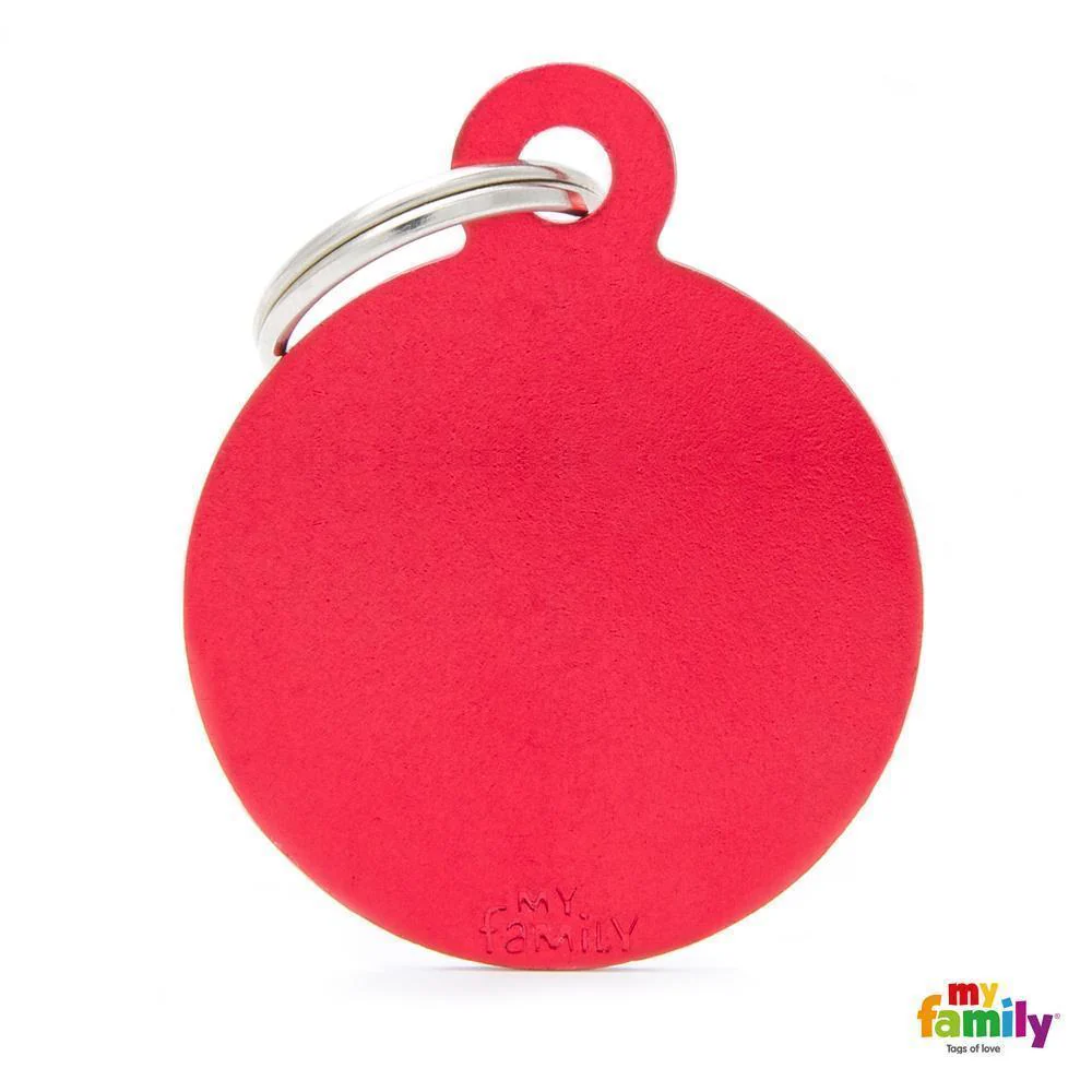 My Family Basic Circle Large Red Dog Tag with Free Engraving