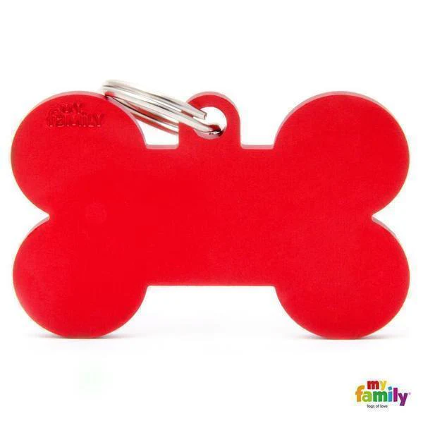 My Family Basic Bone Extra Large Red Dog Tag with Free Engraving