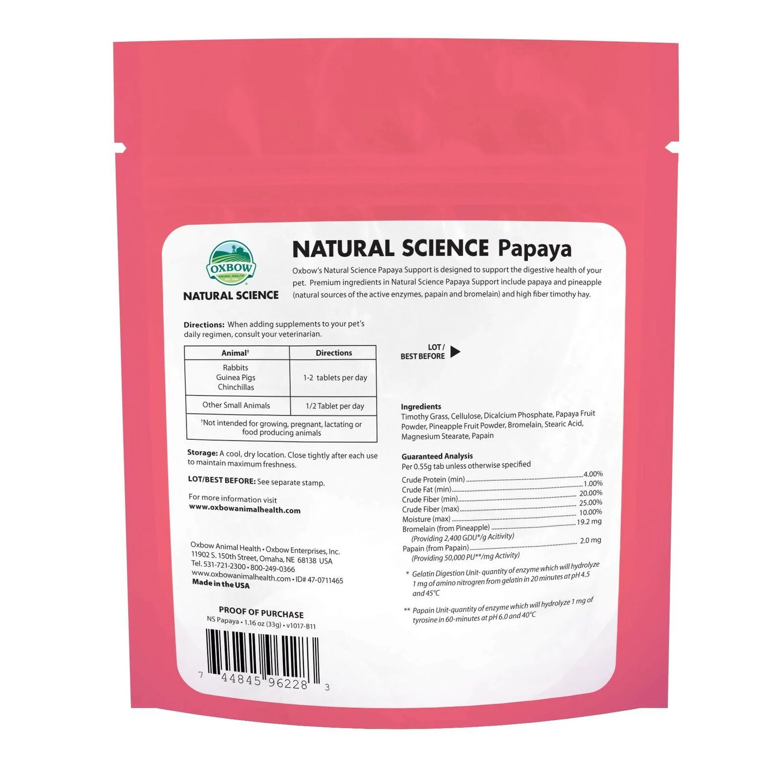 Oxbow Natural Science Papaya Support 33g - Image 2