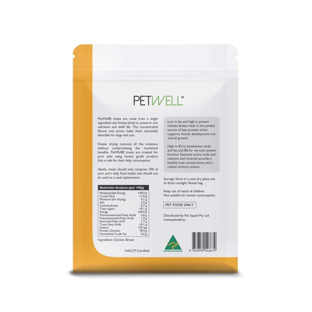 PetWell Freeze Dried Chicken Breast Treats for Dogs and Cats 80g - Image 2