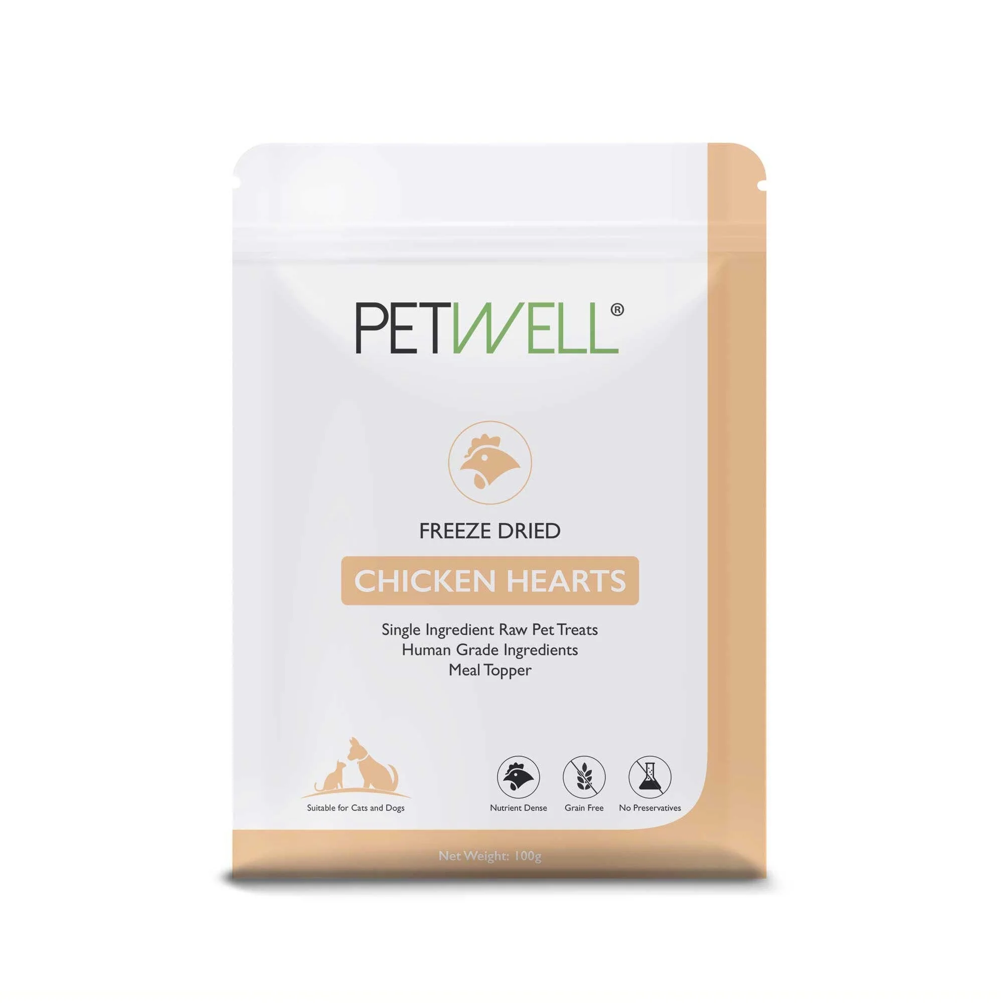 PetWell Freeze Dried Chicken Heart Treats for Dogs and Cats 80g - Image 2