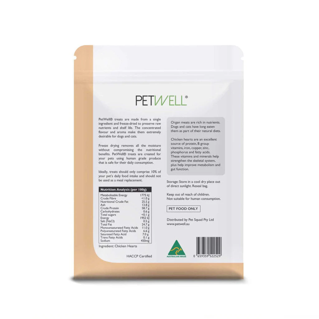 PetWell Freeze Dried Chicken Heart Treats for Dogs and Cats 80g - Image 3