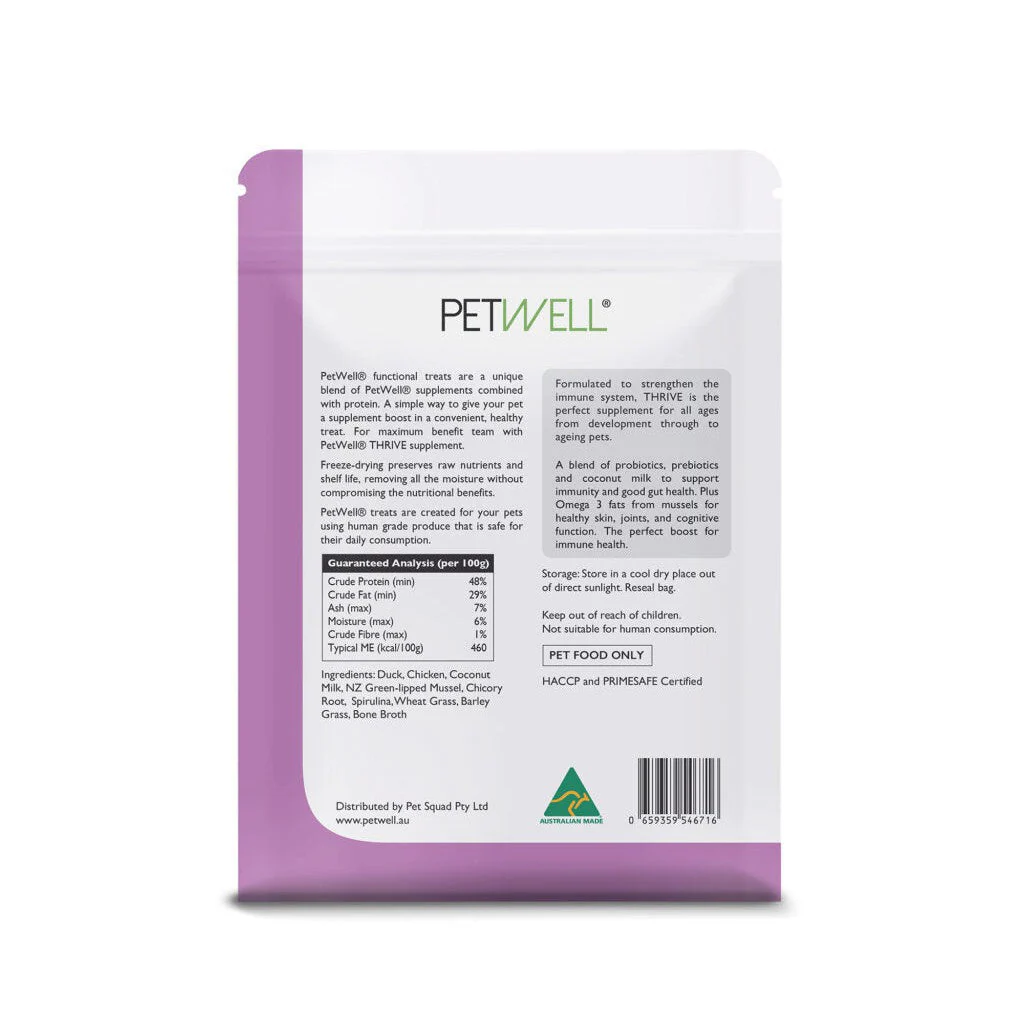 PetWell Freeze Dried Duck with Thrive Support Functional Treats for Dogs and Cats 100g - Image 2