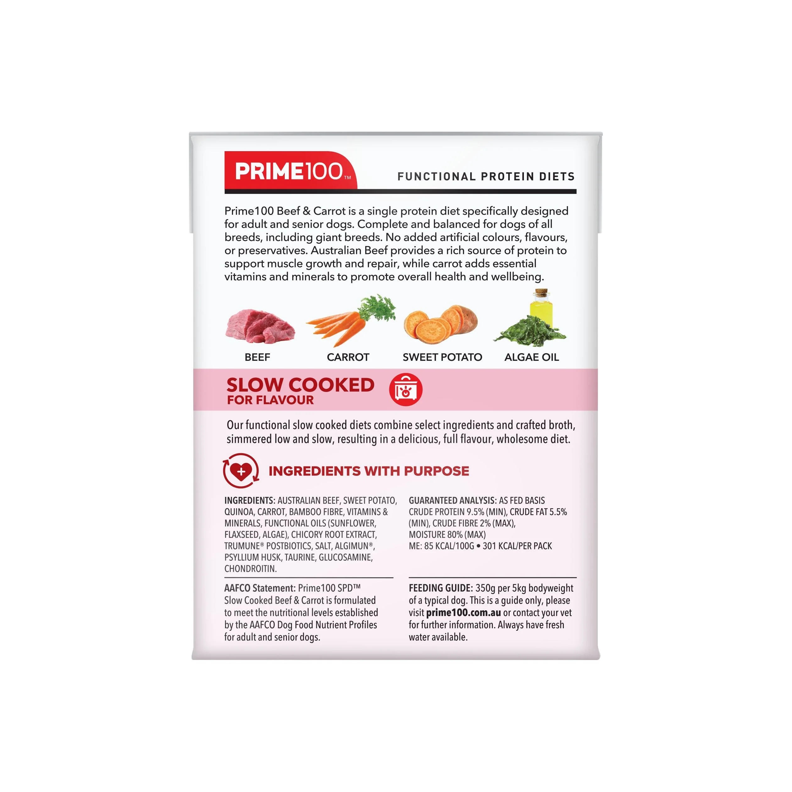 Prime 100 Slow Cooked SPD Beef and Carrot Dog Food 354g - Image 3