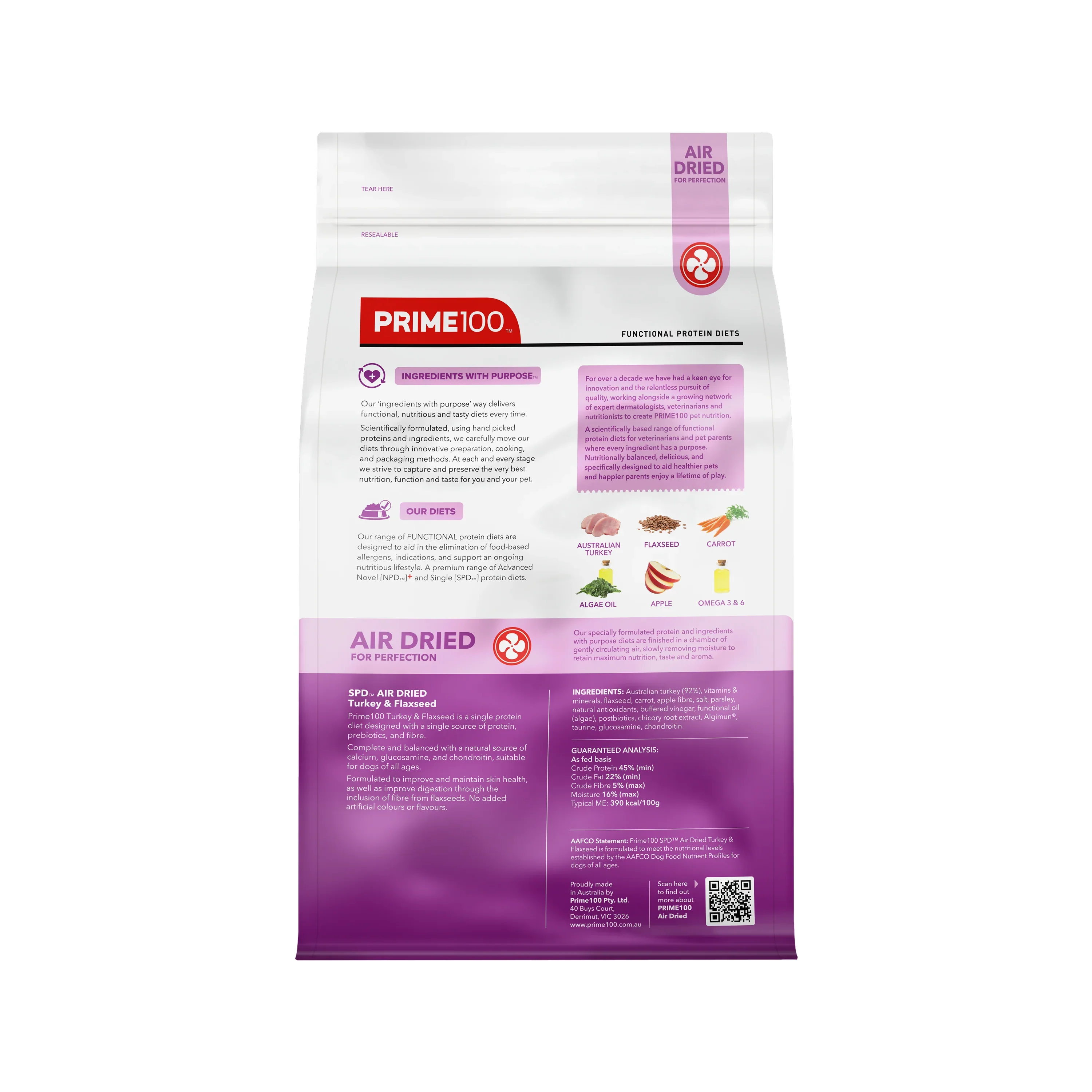PRIME 100 SPD Air Dried Turkey and Flaxseed Dog Food 2.2kg - Image 5