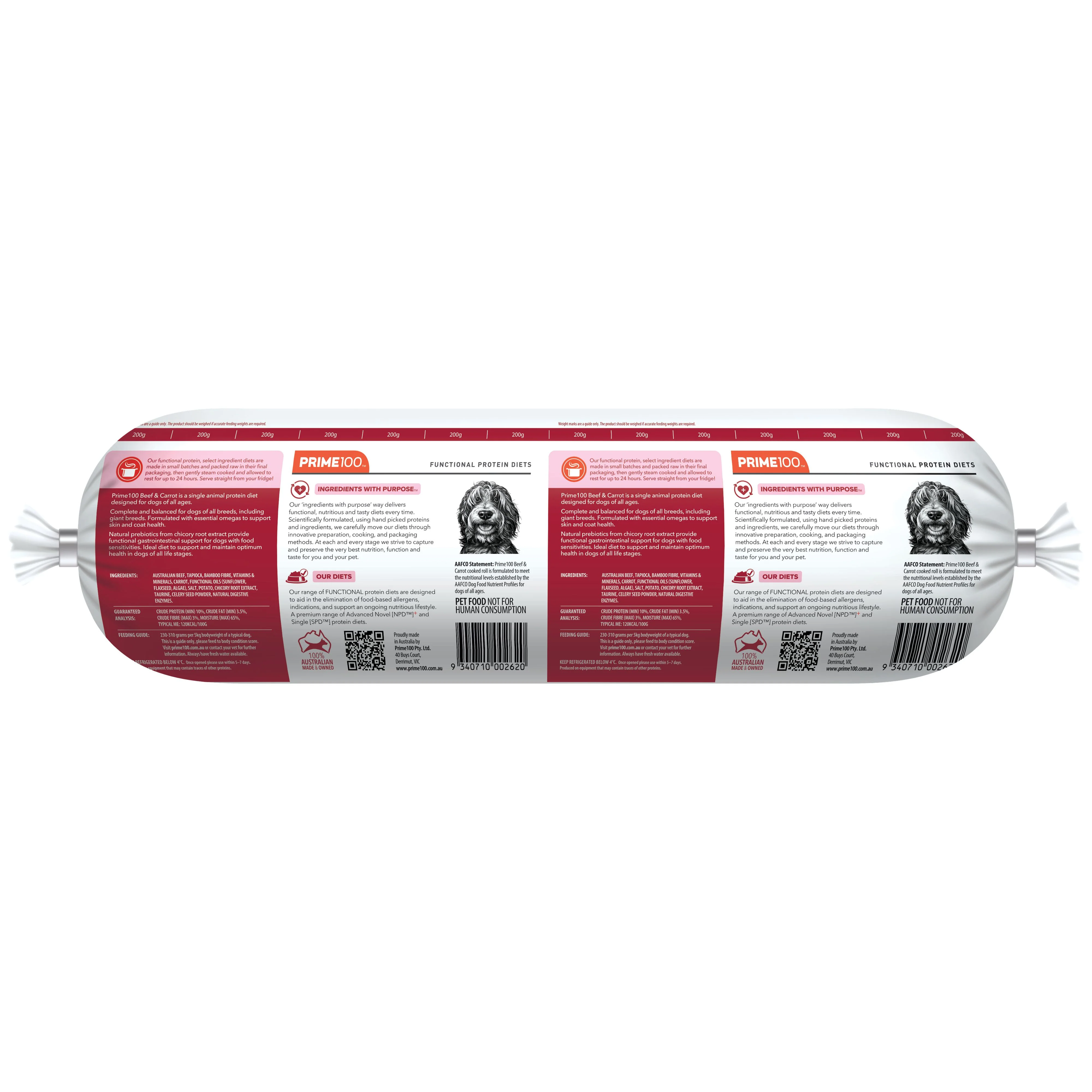 Prime 100 SPD Beef and Carrot Dog Food Roll 2kg - Image 2