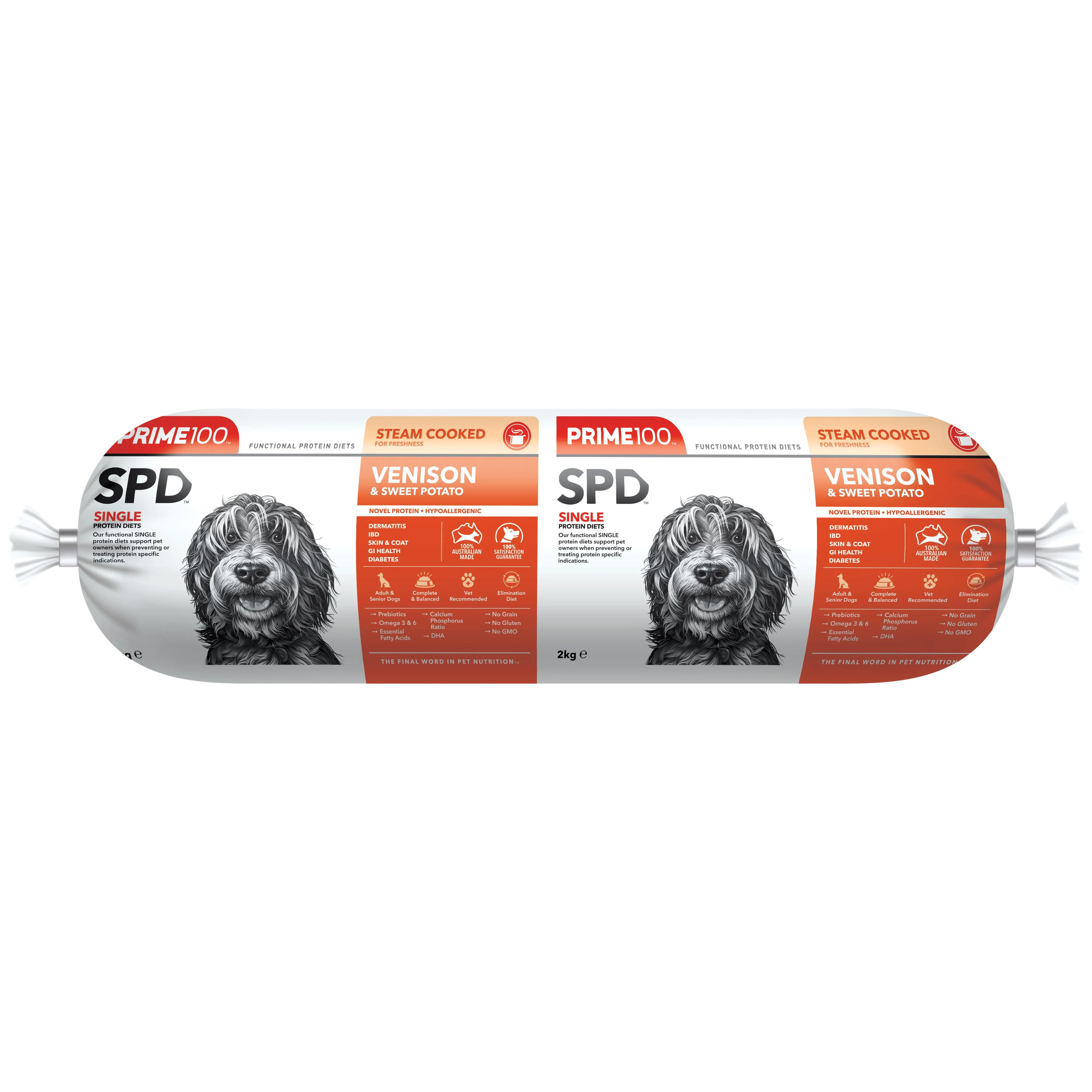 Prime 100 SPD Venison and Sweet Potato Dog Food Roll 2kg