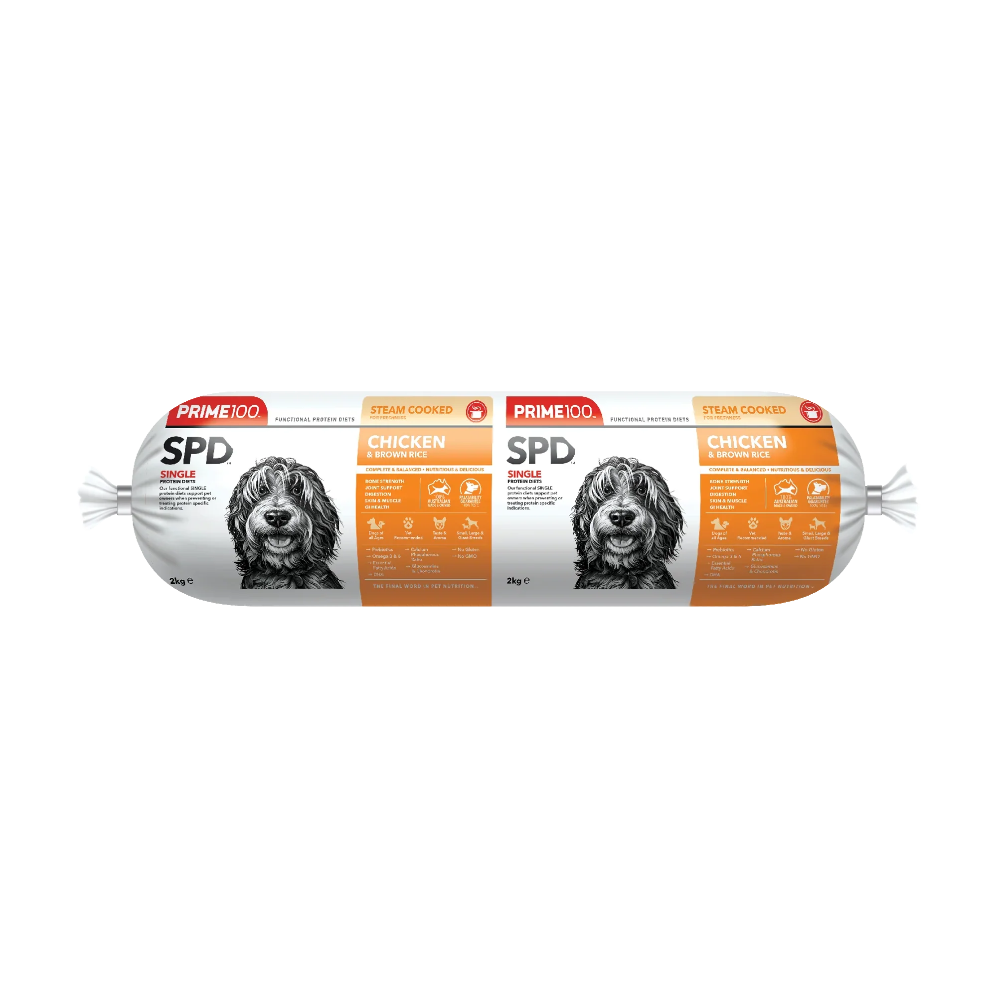 Prime 100 Dog SPD Chicken and Brown Rice Roll 2kg