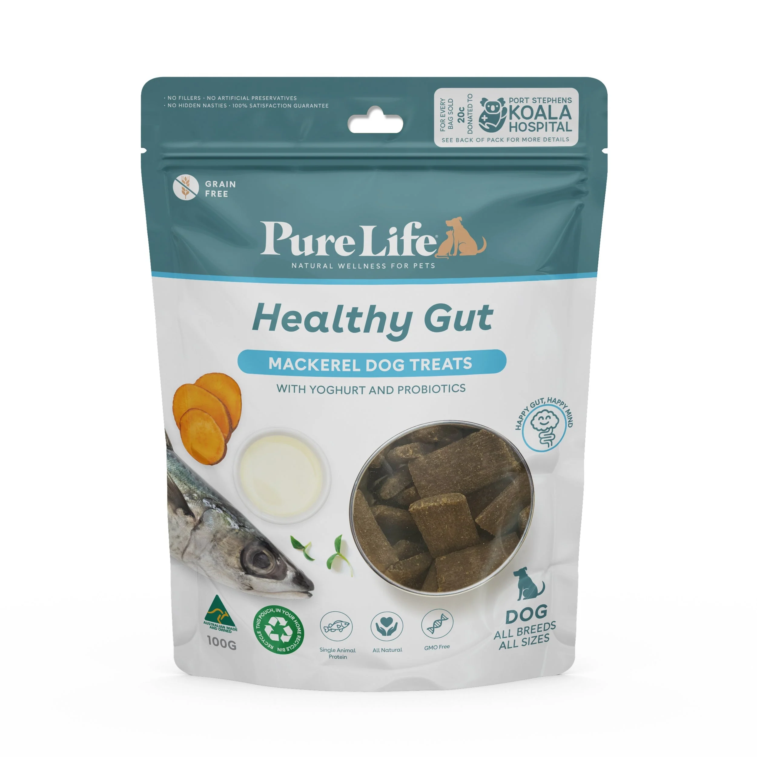 Pure Life Healthy Gut Mackerel Treats for Dogs 100g - Image 2