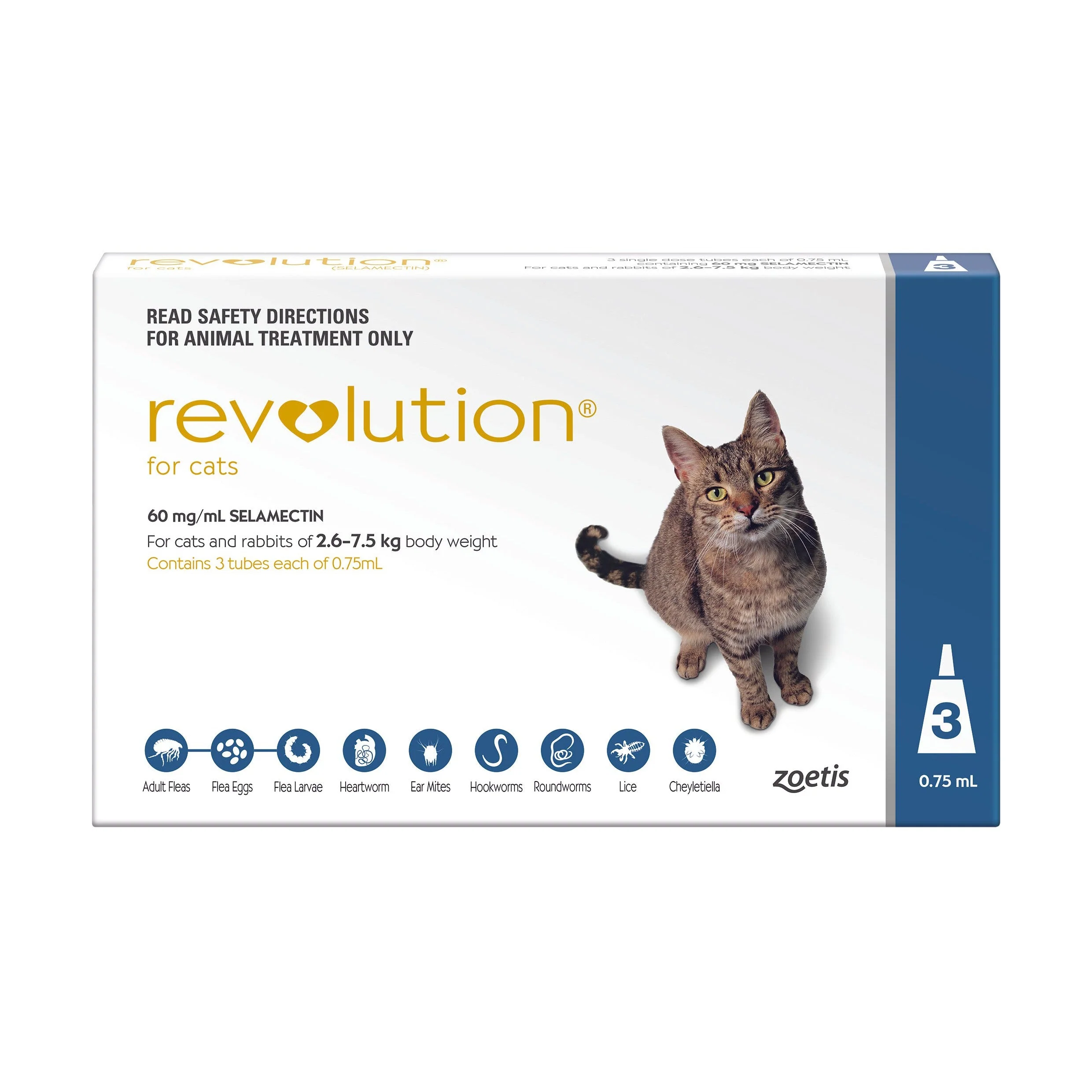 Revolution Flea Heartworm and Worming Treatment for Cats 2.6-7.5kg Blue 3 Pack - Image 2