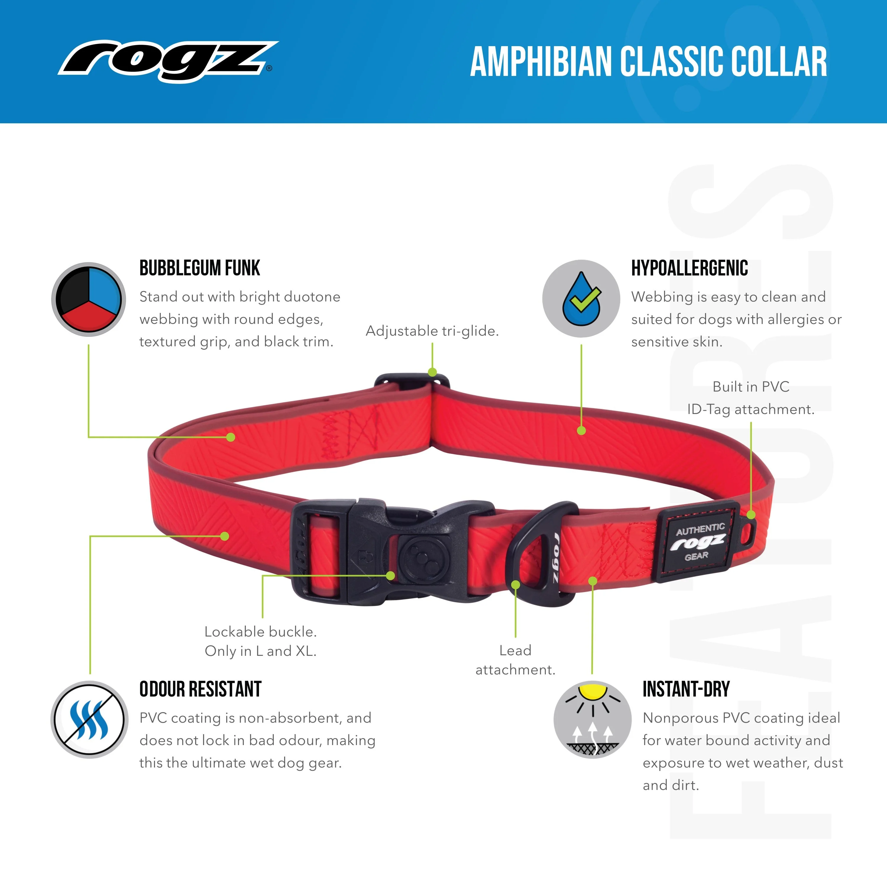 Rogz Classic Amphibian Purple Dog Collar Extra Large - Image 2