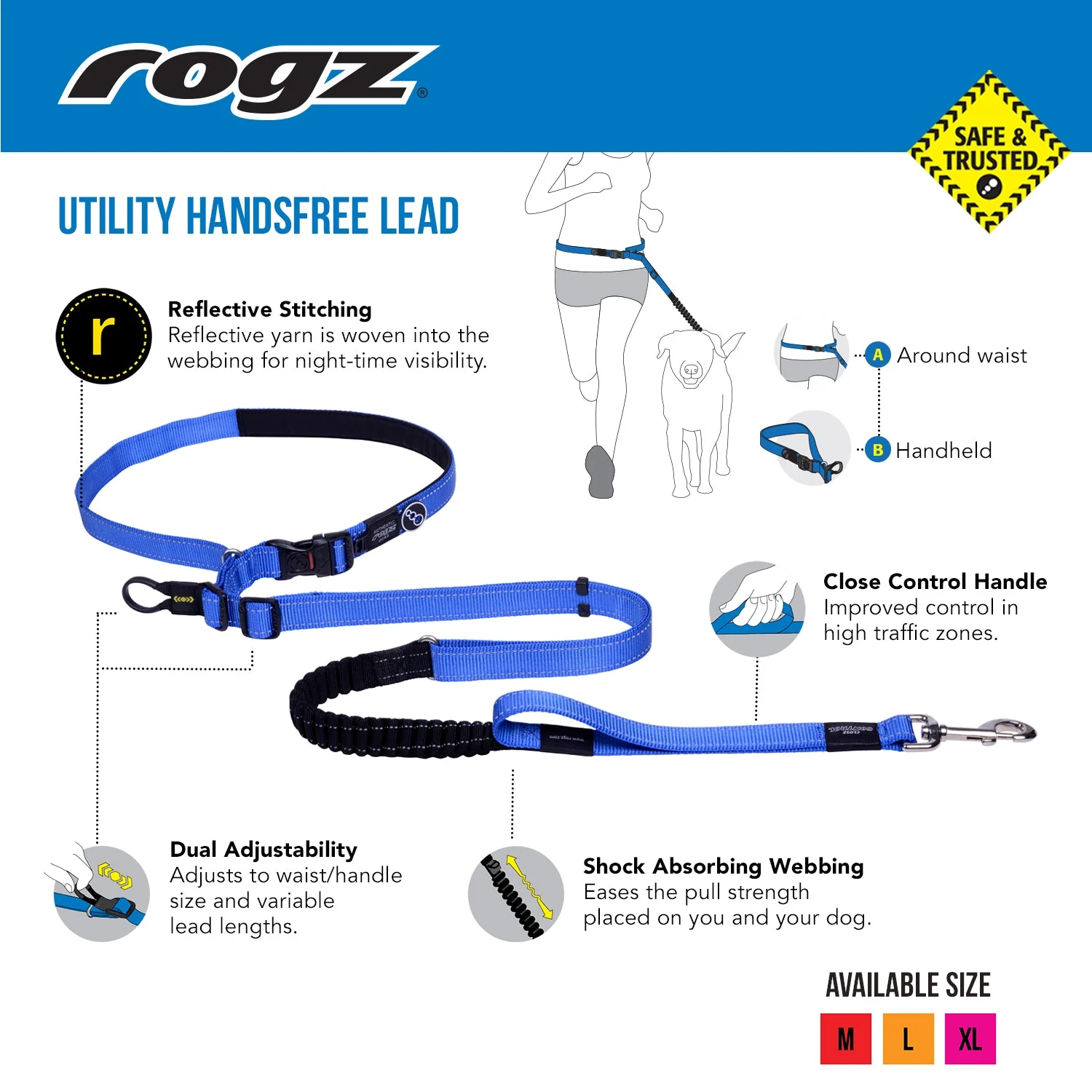 Rogz Specialty Handsfree Large Dog Lead Black - Image 5