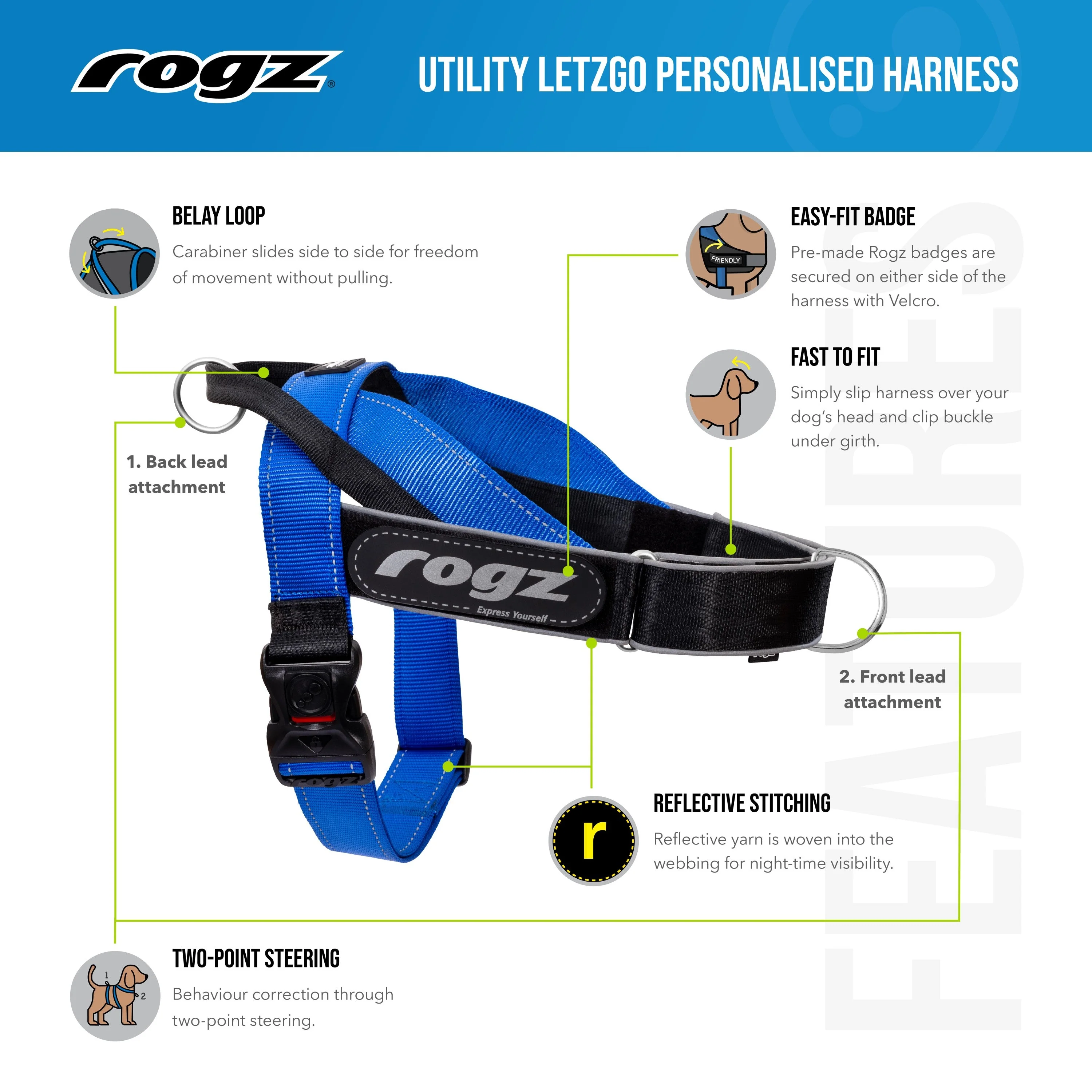 Rogz Utility LetzGo Personalisable Harness Black Lge - Image 5