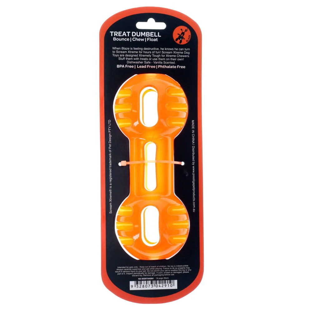 Scream Xtreme Treat Dumbbell Dog Toy Orange Extra Large - Image 2