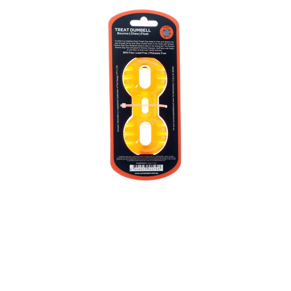 Screme Xtreme Treat Dumbbell Dog Toy Orange Small - Image 2