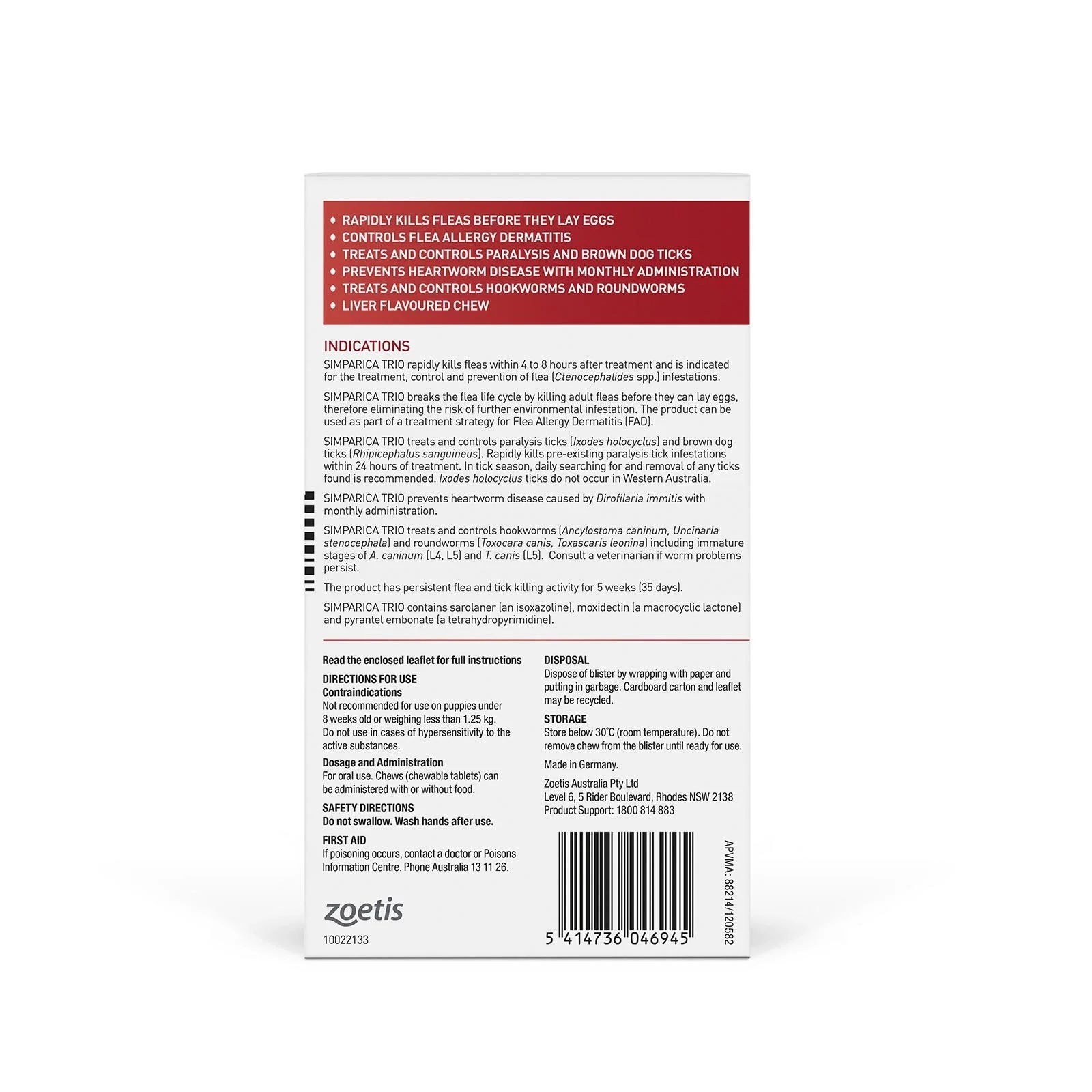Simparica Trio Flea Tick and Worming Chews for Extra Large Dogs Red 3 Pack - Image 2