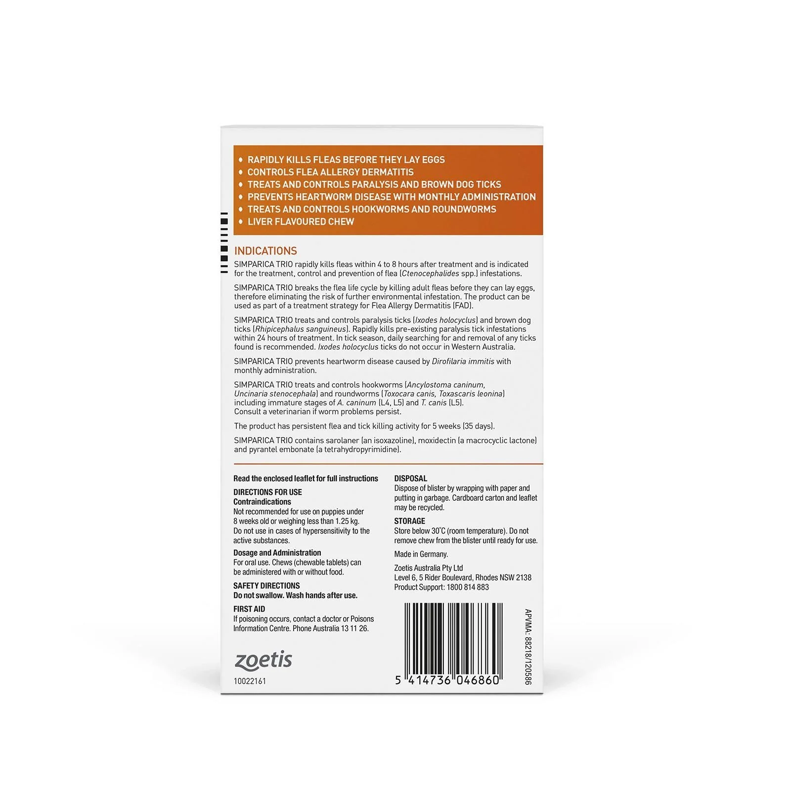Simparica Trio Flea Tick and Worming Chews for Small Dogs Orange 6 Pack - Image 2