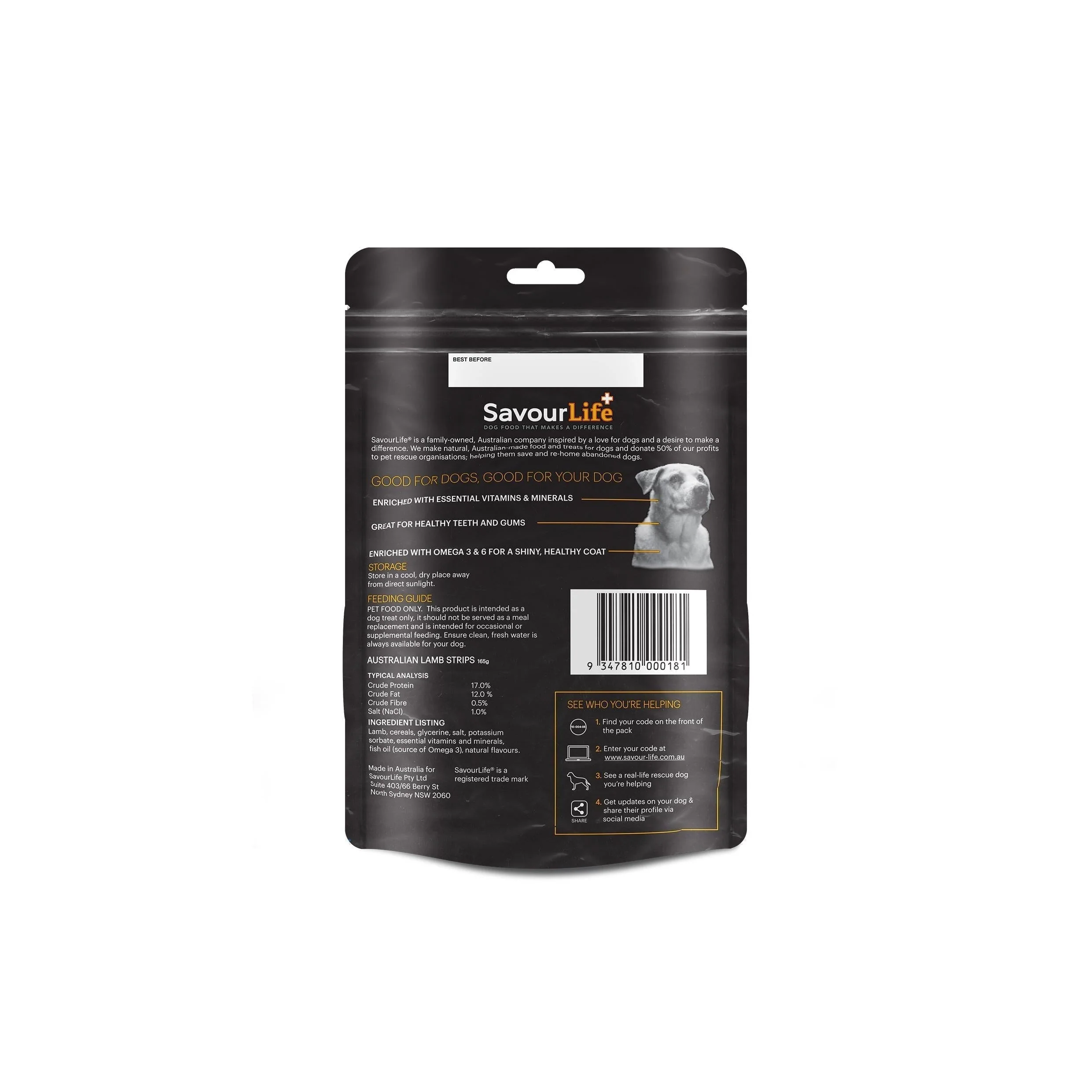 SavourLife Australian Lamb Strips Dog Treats 165g - Image 3