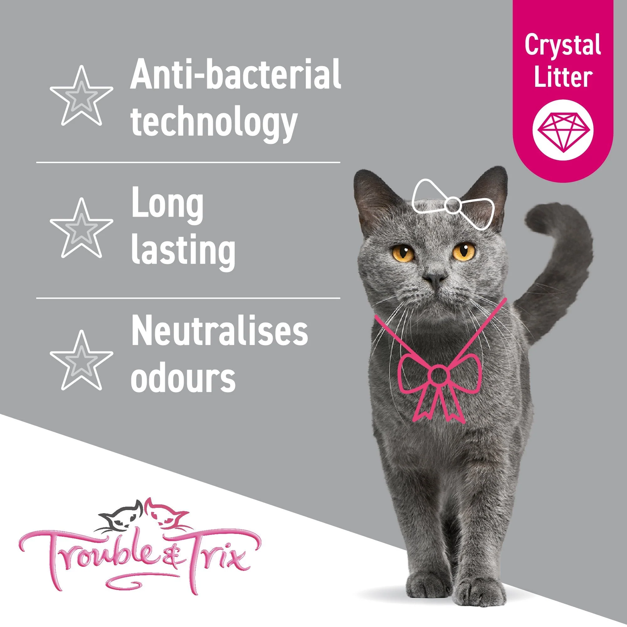 Trouble and Trix Odour Neutralising Anti-Bacterial Crystal Cat Litter 15L/6.4Kg - Image 3