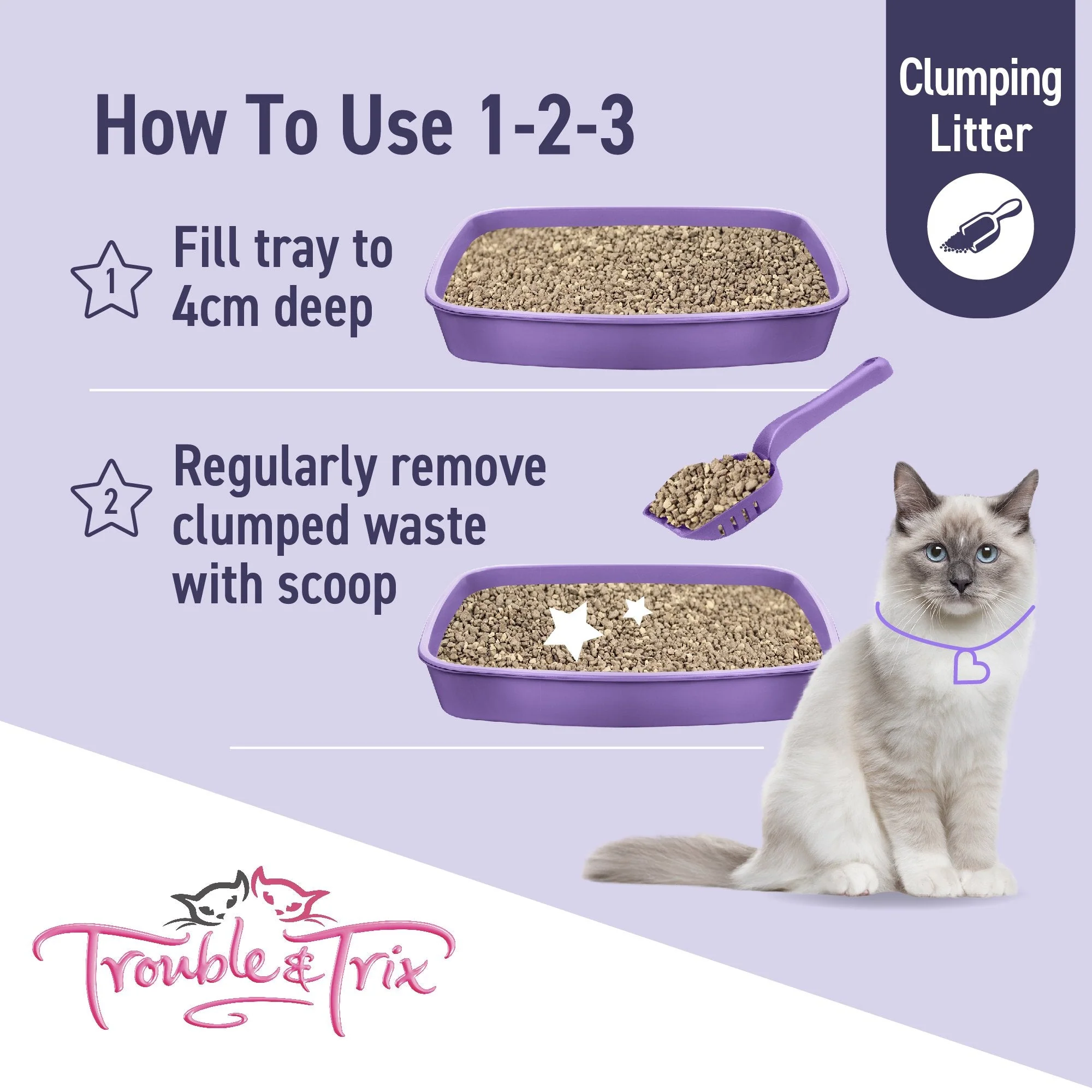 Trouble and Trix Odour Neutralising Lavender Clumping Cat Litter 15L/12.8kg - Image 8