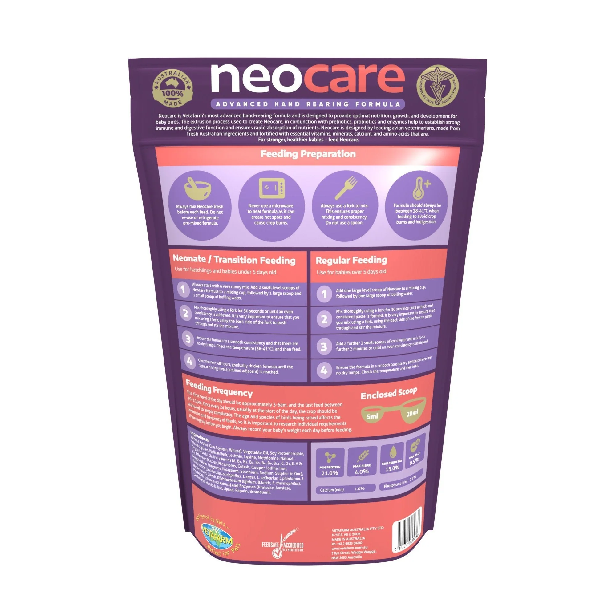 Vetafarm Neocare Advanced Hand-Rearing Formula for Birds 450g - Image 2