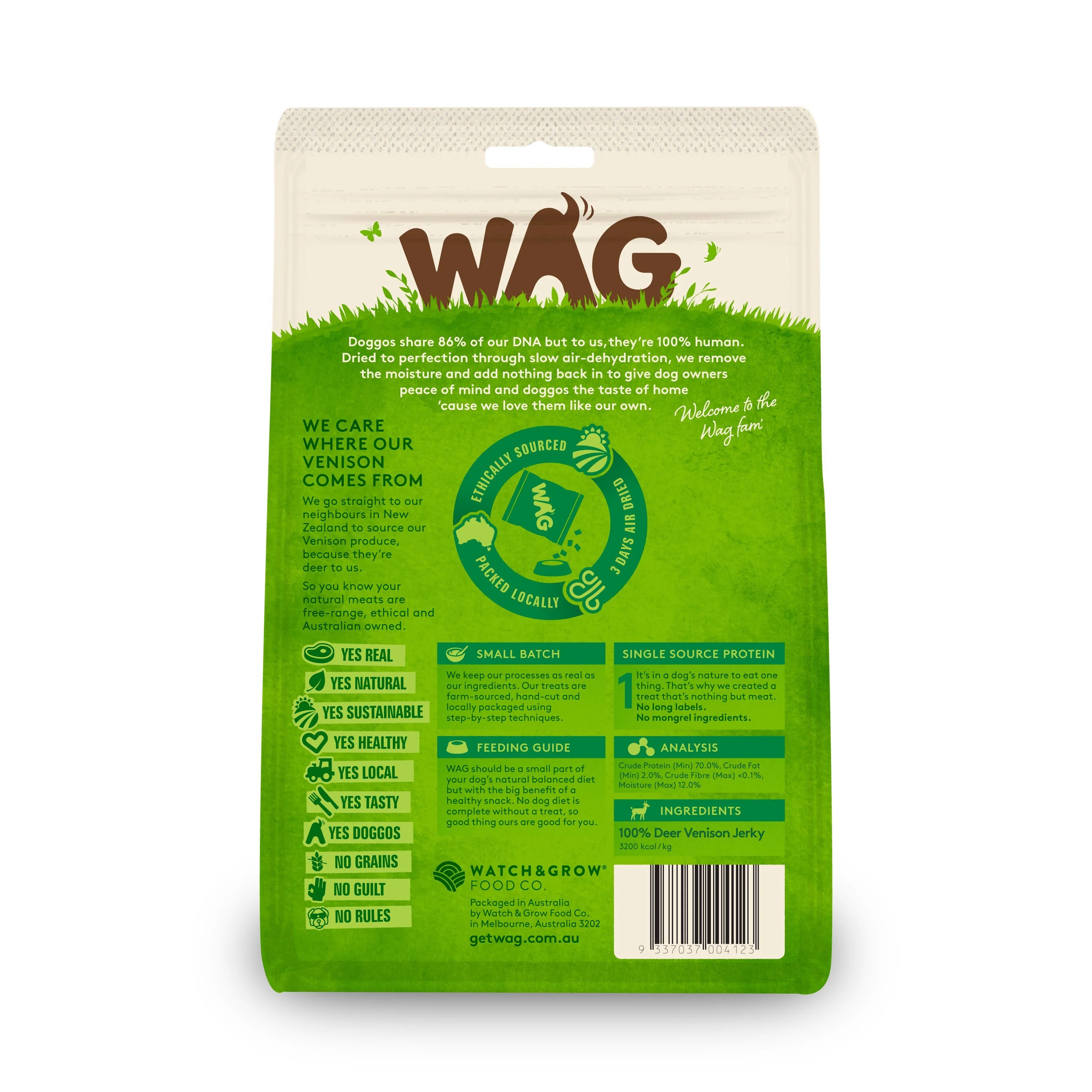Wag Venison Jerky Dog Treats 200g* - Image 2