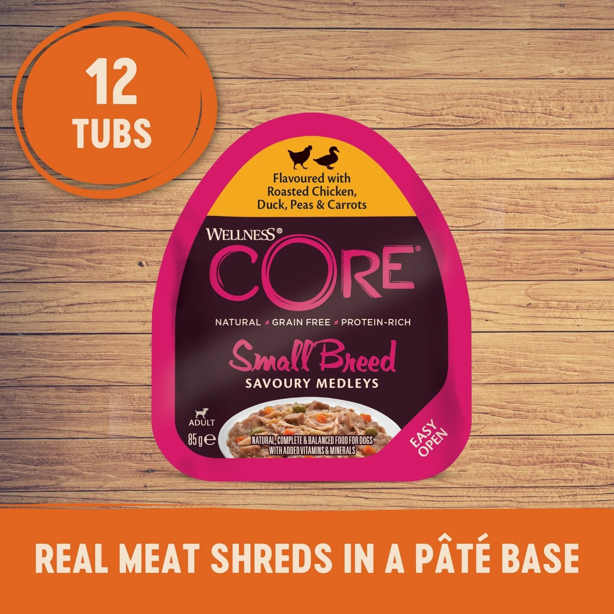 Wellness CORE Savoury Medleys Chicken, Duck, Peas and Carrots Wet Small Dog Food 85g x 12 - Image 2