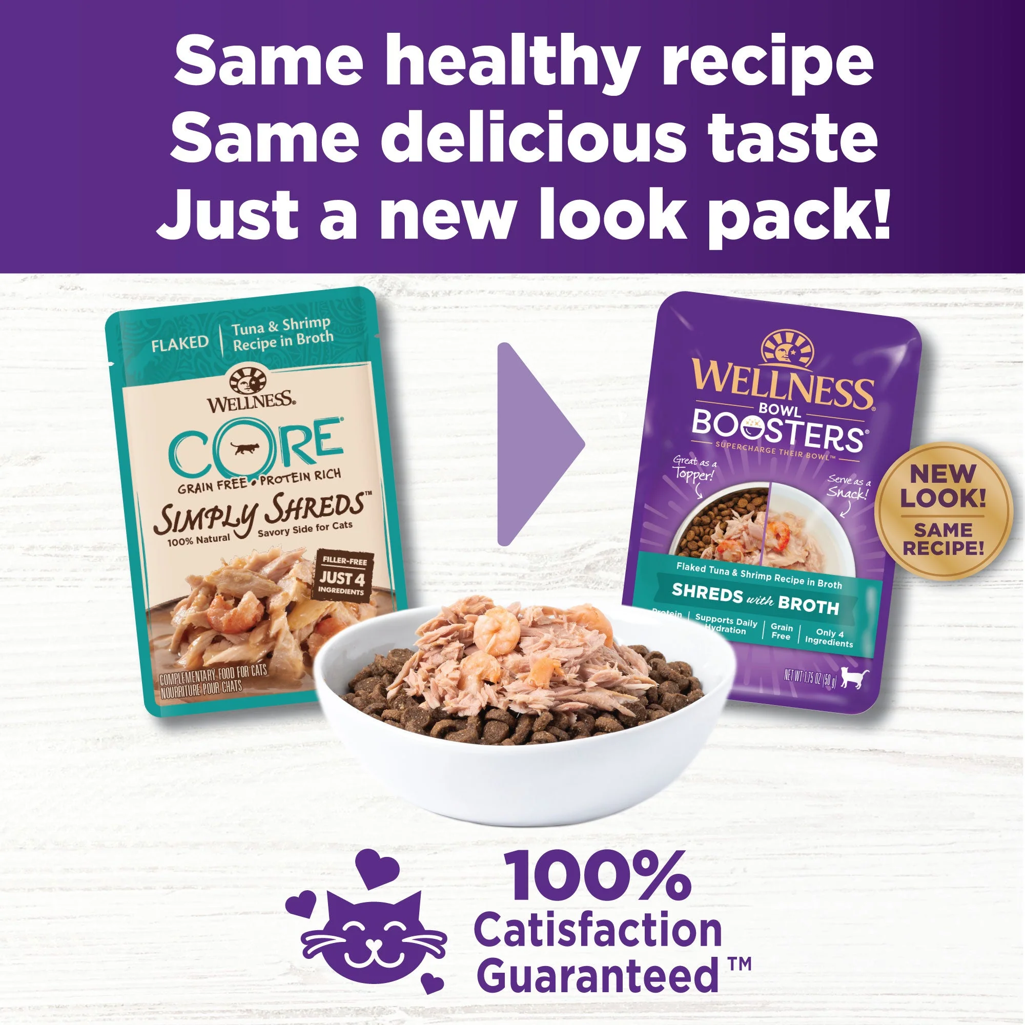 Wellness CORE Simply Shreds Flaked Tuna and Shrimp Recipe Wet Cat Food 50g x 12 - Image 3