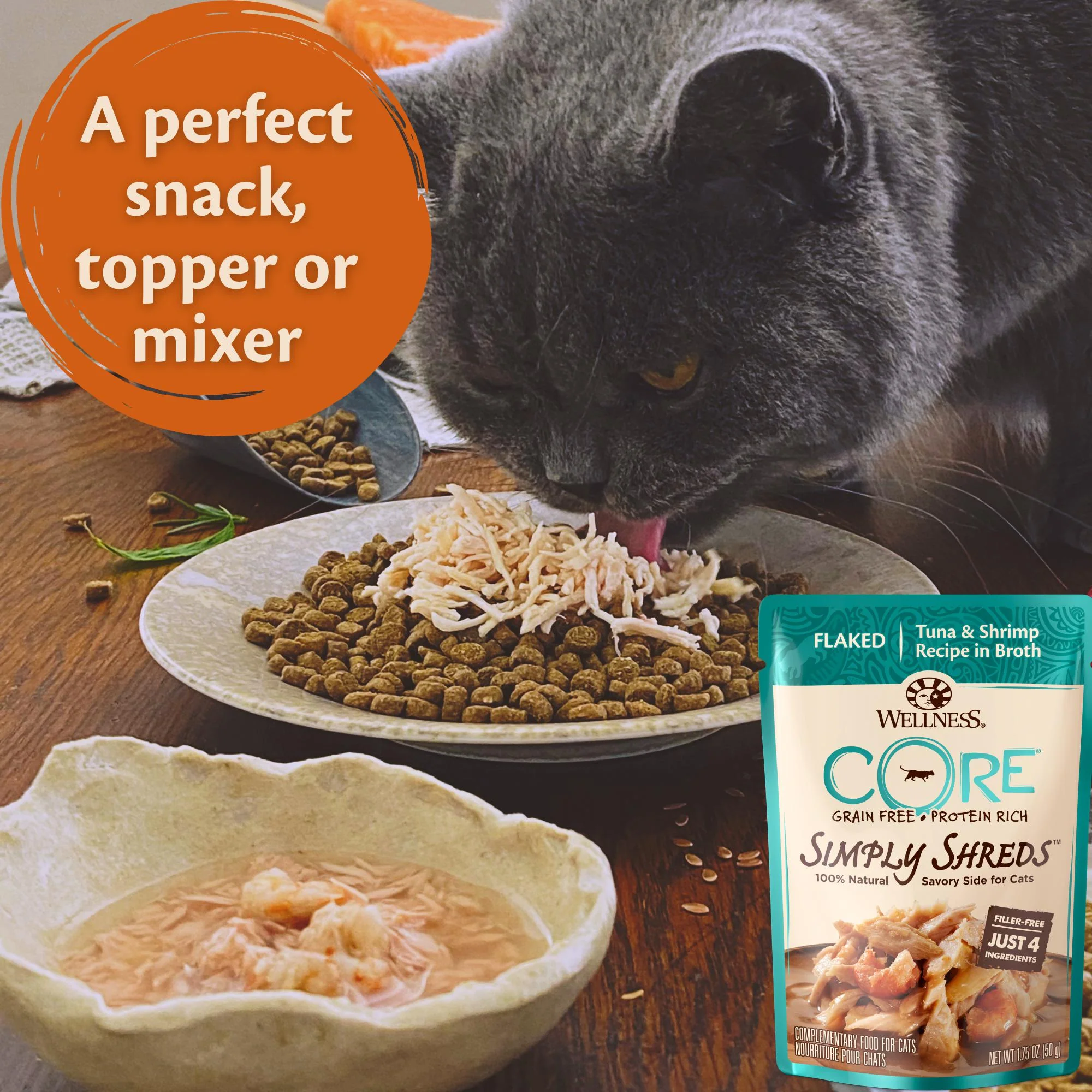 Wellness CORE Simply Shreds Flaked Tuna and Shrimp Recipe Wet Cat Food 50g x 12 - Image 5