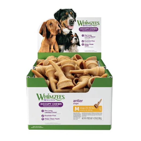 Whimzees Antler Occupy Dog Treat Medium Bulk Box 66 Pack